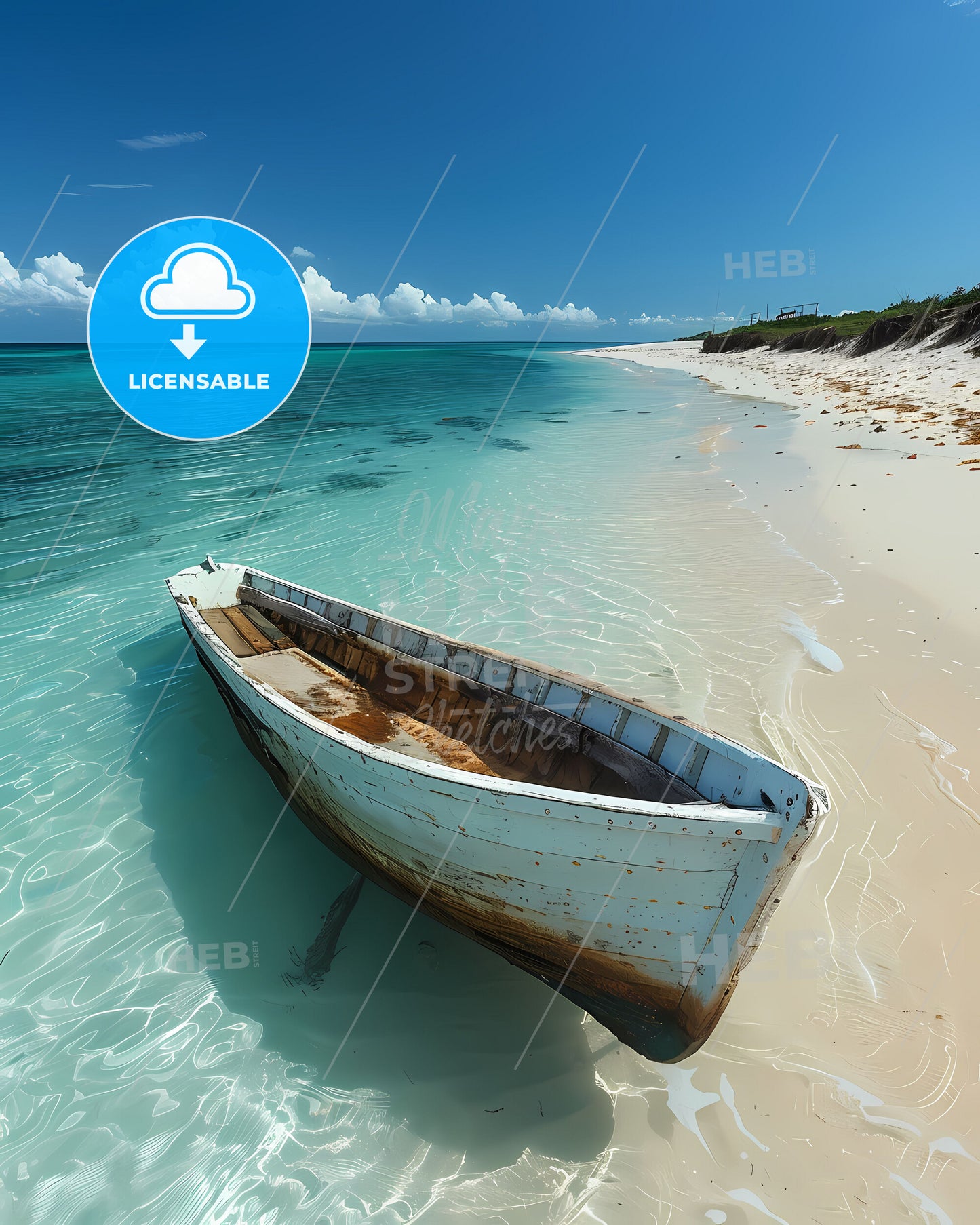 Exquisite Tropical Painting Depicting a Mozambican Boat on a Serene Shore