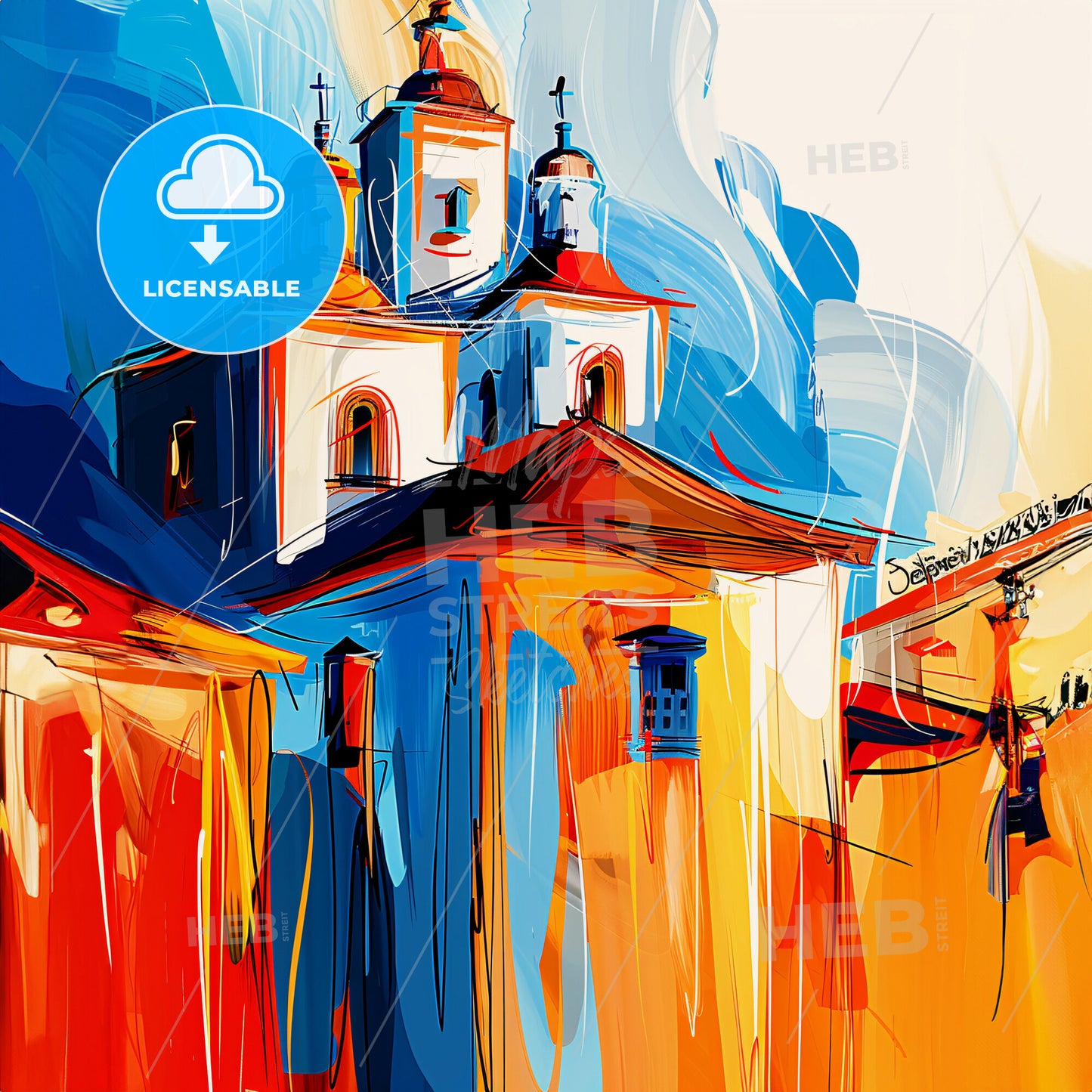 Vibrant Belford Roxo, Brazil - A Painting Of A Building With A Steeple