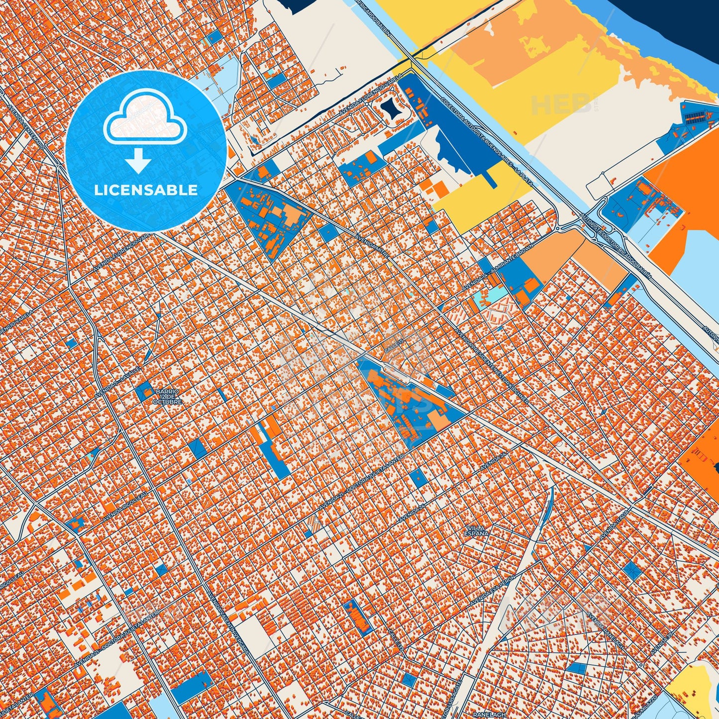 Colorful Berazategui Street Map with Labels and Buildings