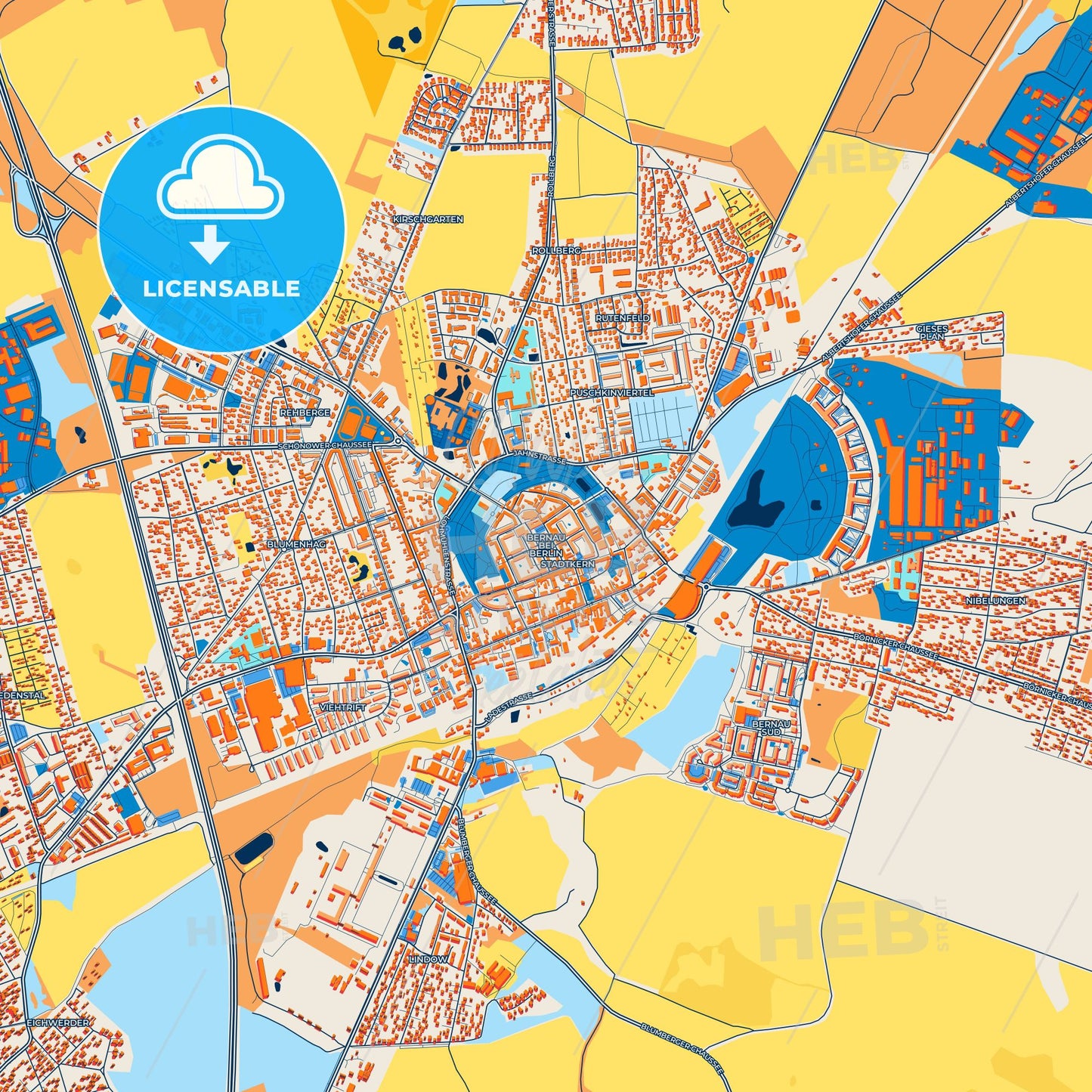 Colorful Bernau bei Berlin Street Map with Labels and Buildings