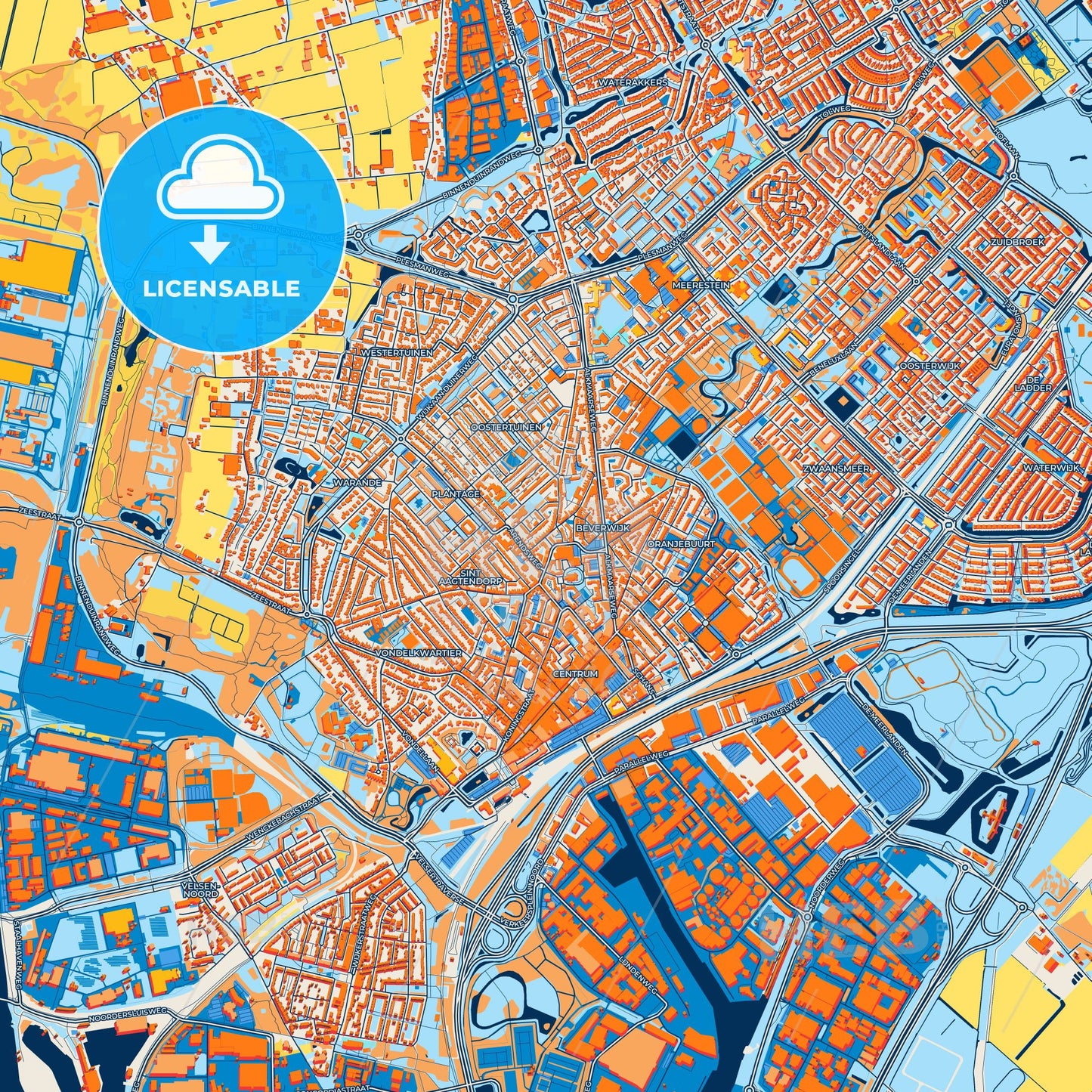 Colorful Beverwijk Street Map with Labels and Buildings