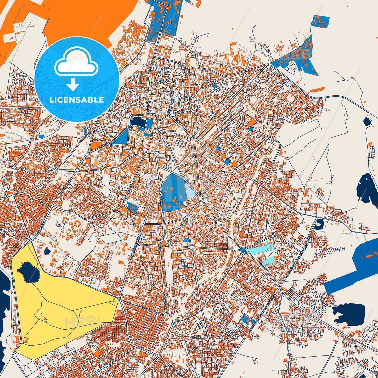 Colorful Bhavnagar Street Map with Labels and Buildings