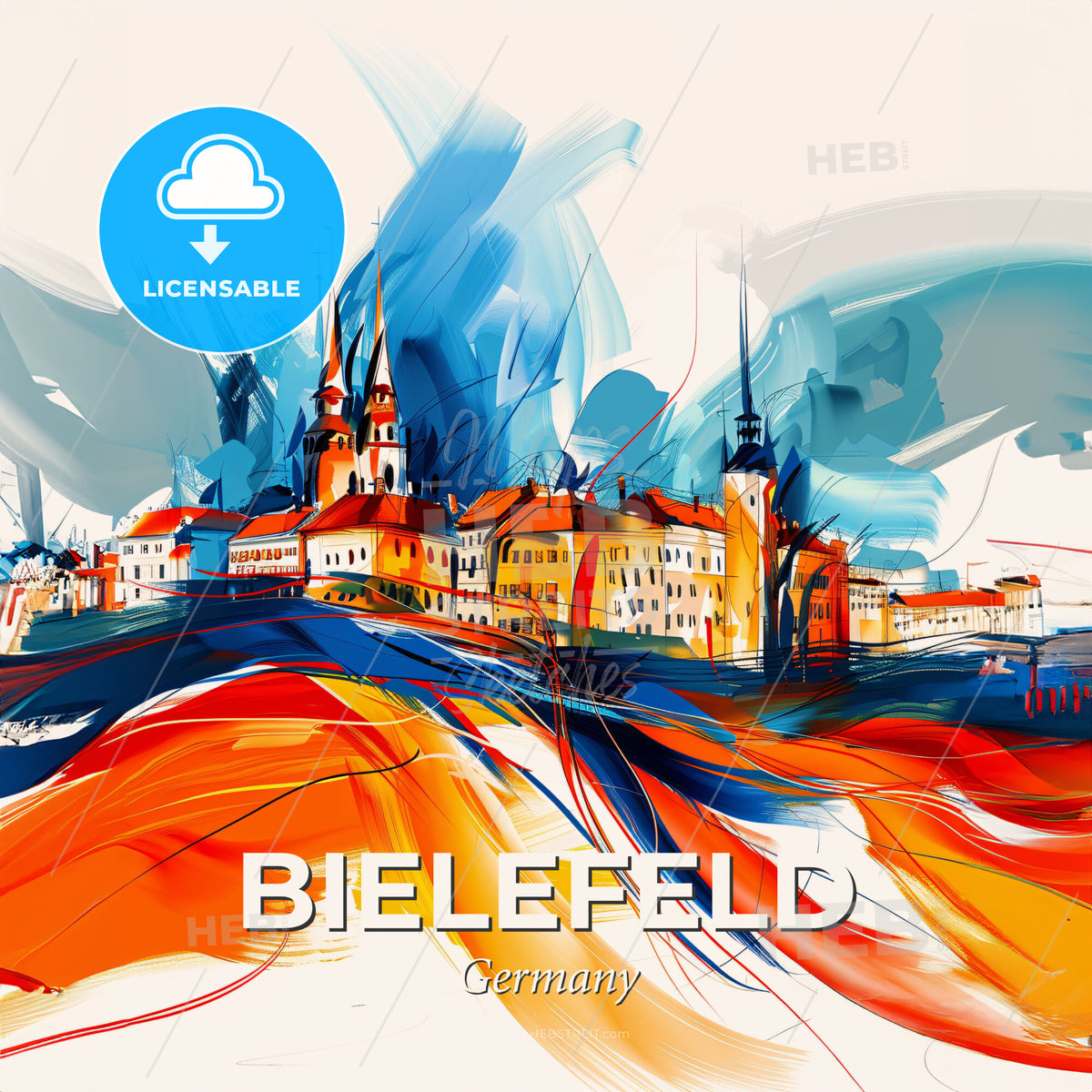 Vibrant Bielefeld, Germany - A Painting Of A Town - Square format print template
