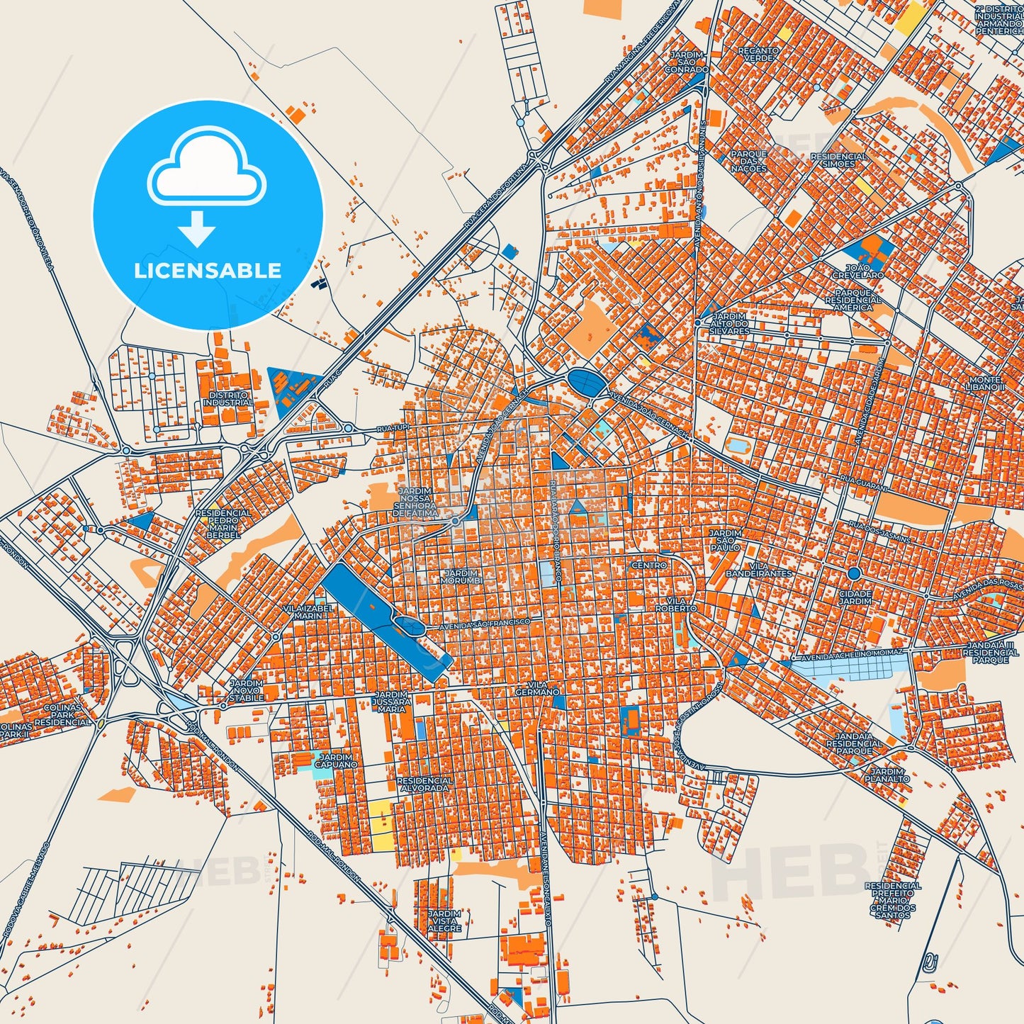 Colorful Birigui Street Map with Labels and Buildings
