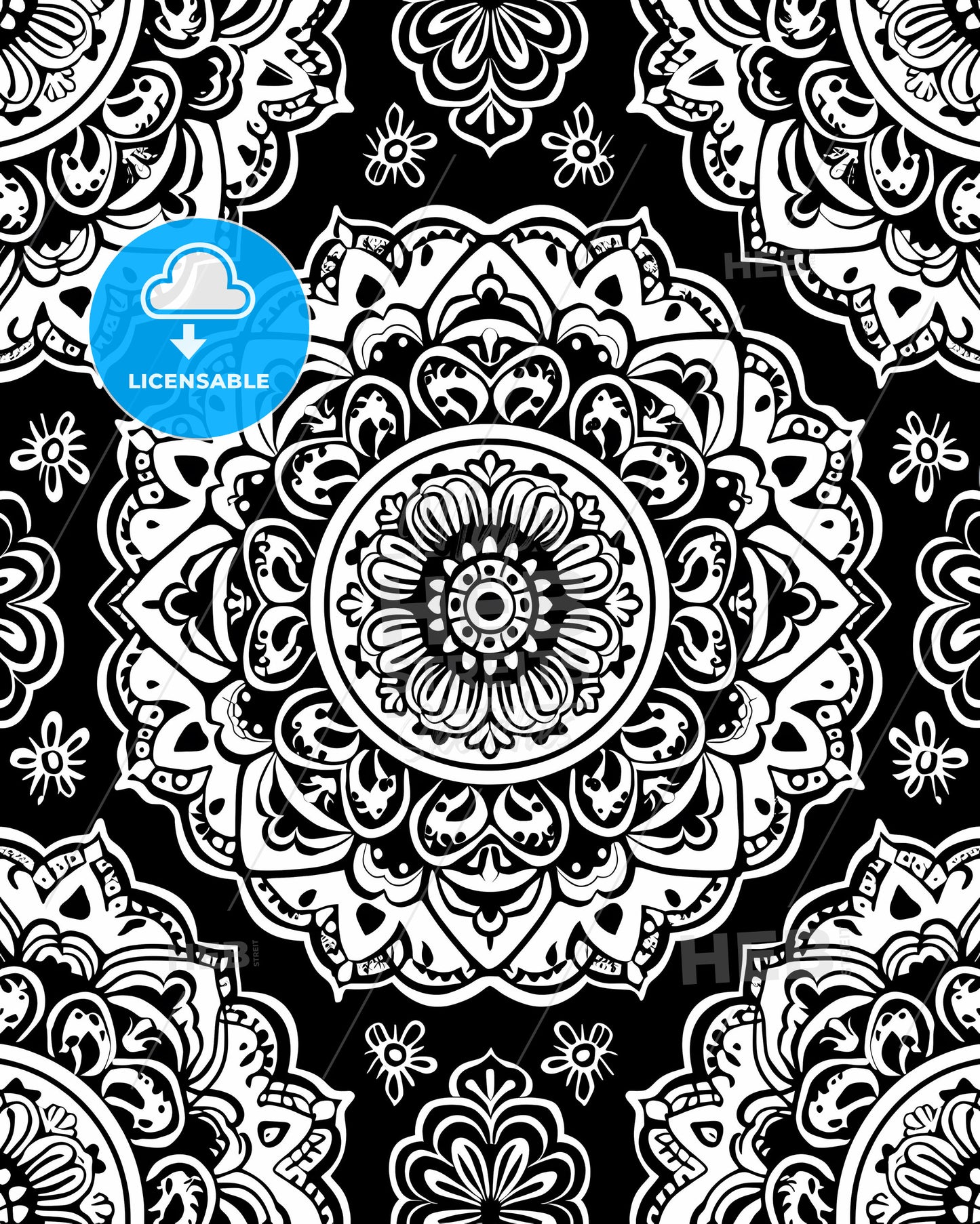 Black and White Mandala Pattern: Art Painting Focus, Vibrant Details, Artistic Abstract Design