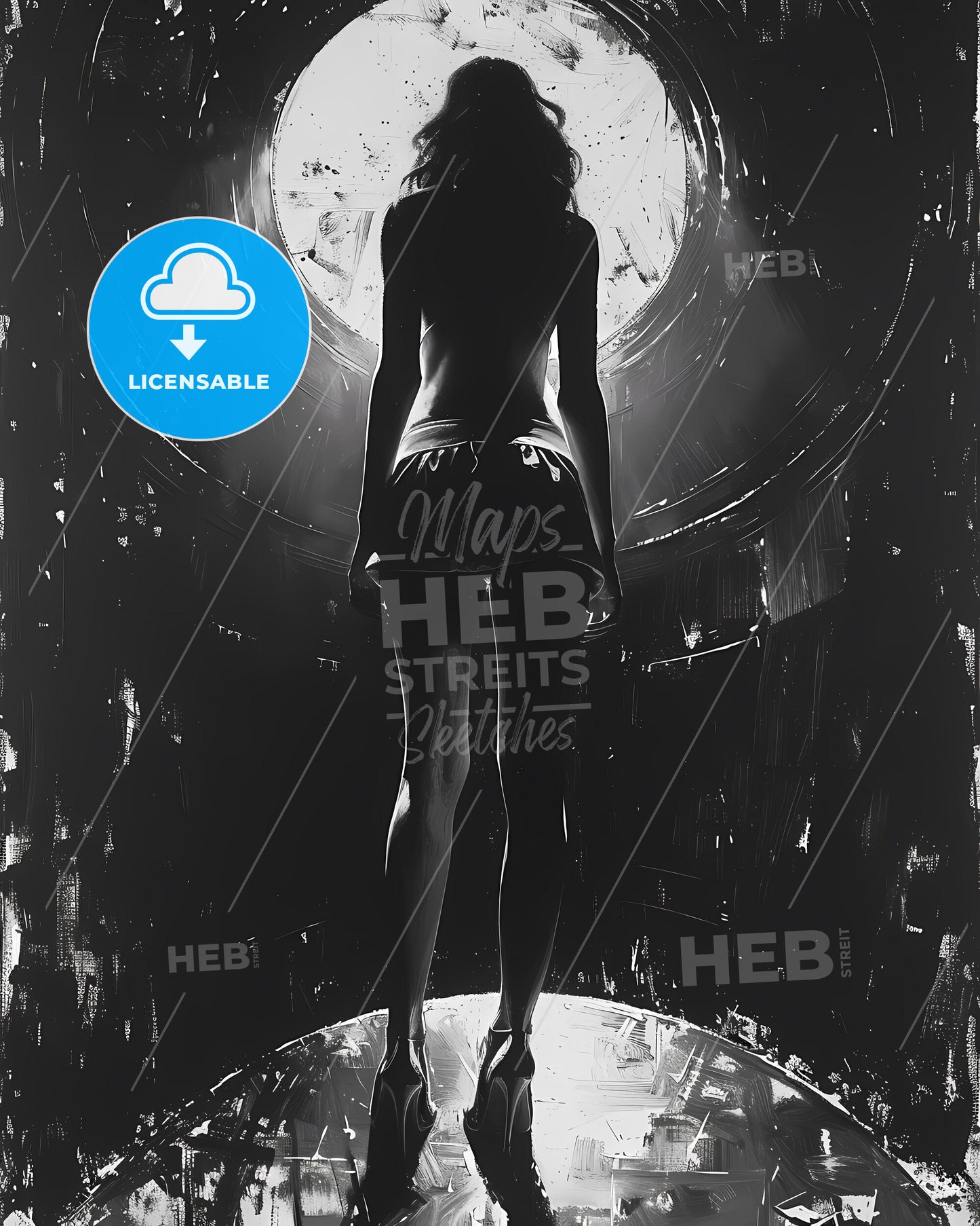 Enigmatic Femme Fatale: Noir-inspired Techno Club Scene with Dreamy Volumetric Lighting, showcasing Opulent 1940s Elegance and Vibrant Artistry