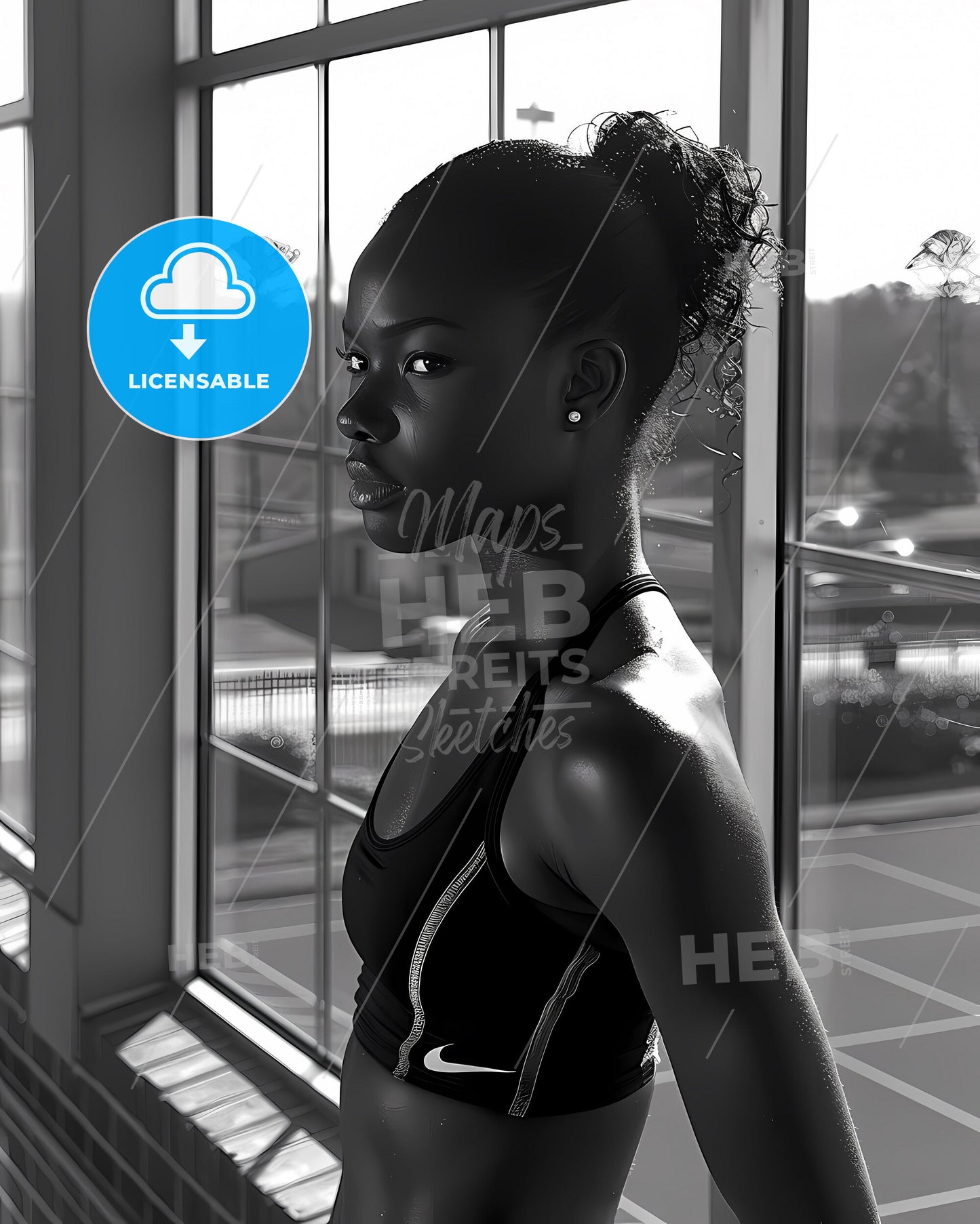 High-Fashion Photography: Bold Black Female in Bodysuit, Side Profile, Realistic Art With Cinematic Lighting