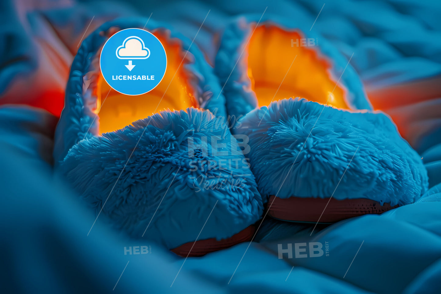 Blue Orange Art Painting Slippers Warm Glowing Background