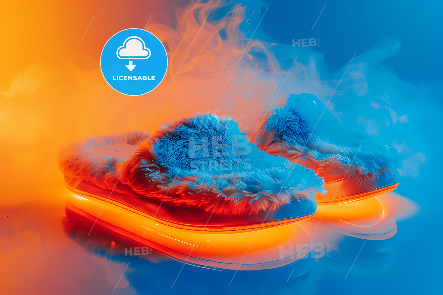 Art Print, Painting, Digital Art, Furry Slippers, Fire, Warm, Cold, Blue, Orange