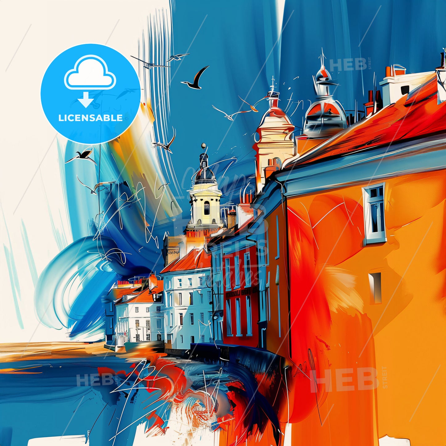 Vibrant Bognor Regis, England - A Painting Of A City With Birds Flying Over It