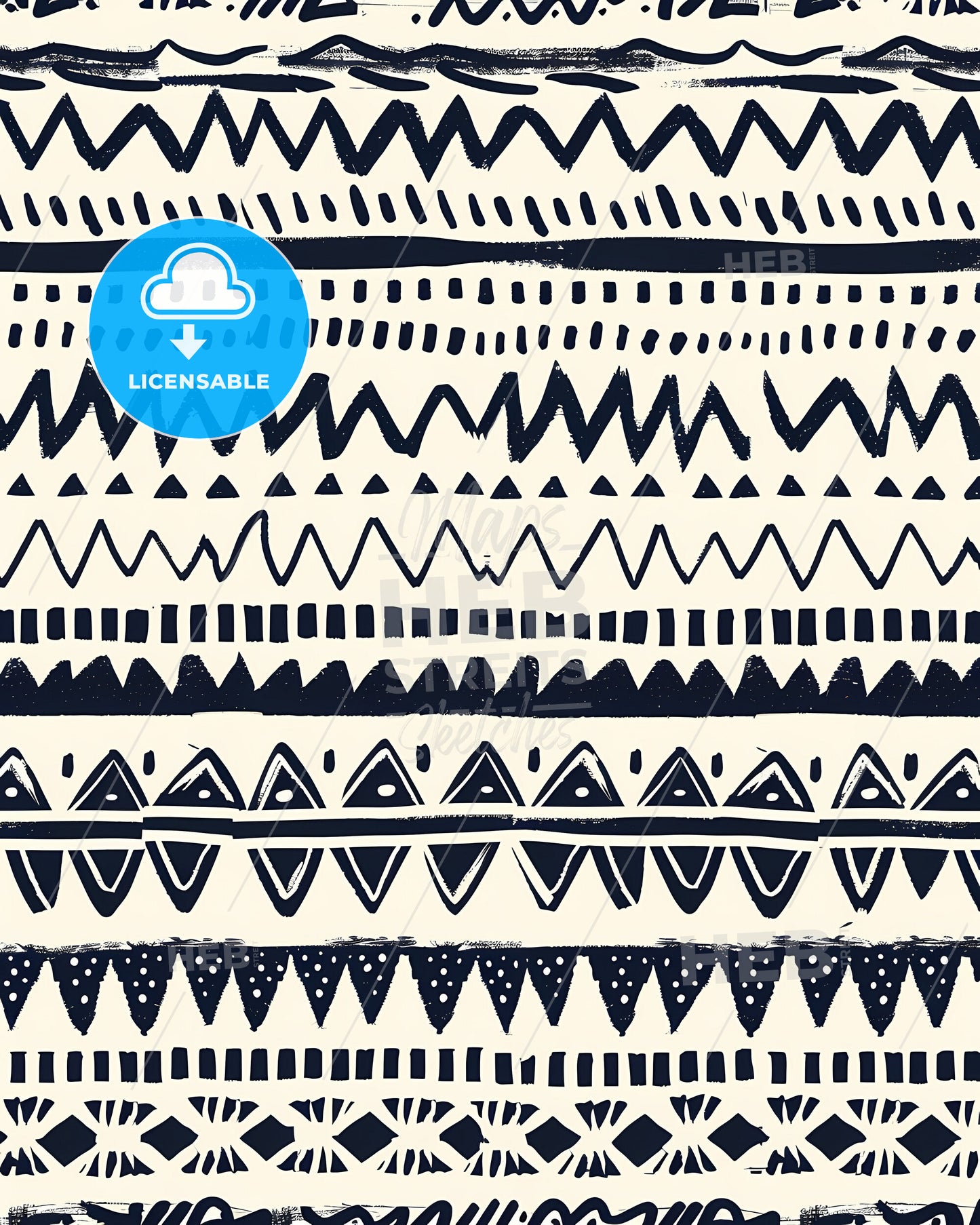 Striking Boho Black White Ethnic Triangle Zigzag Painting Pattern Art Print Digital