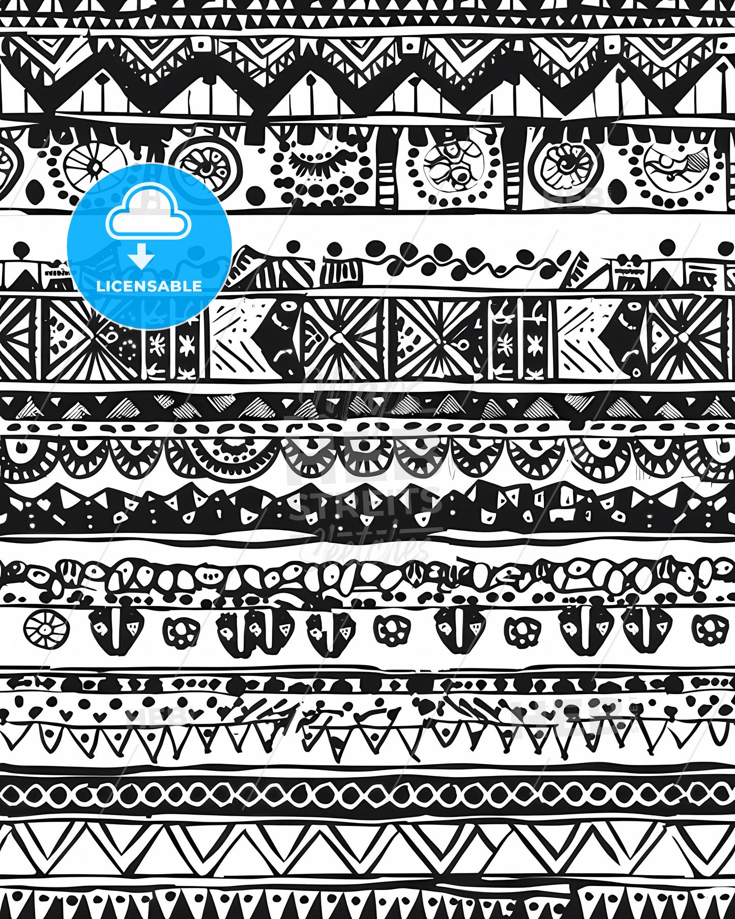 Vibrant Black White Boho Ethnic Tribal Artistic Pattern Print Painting