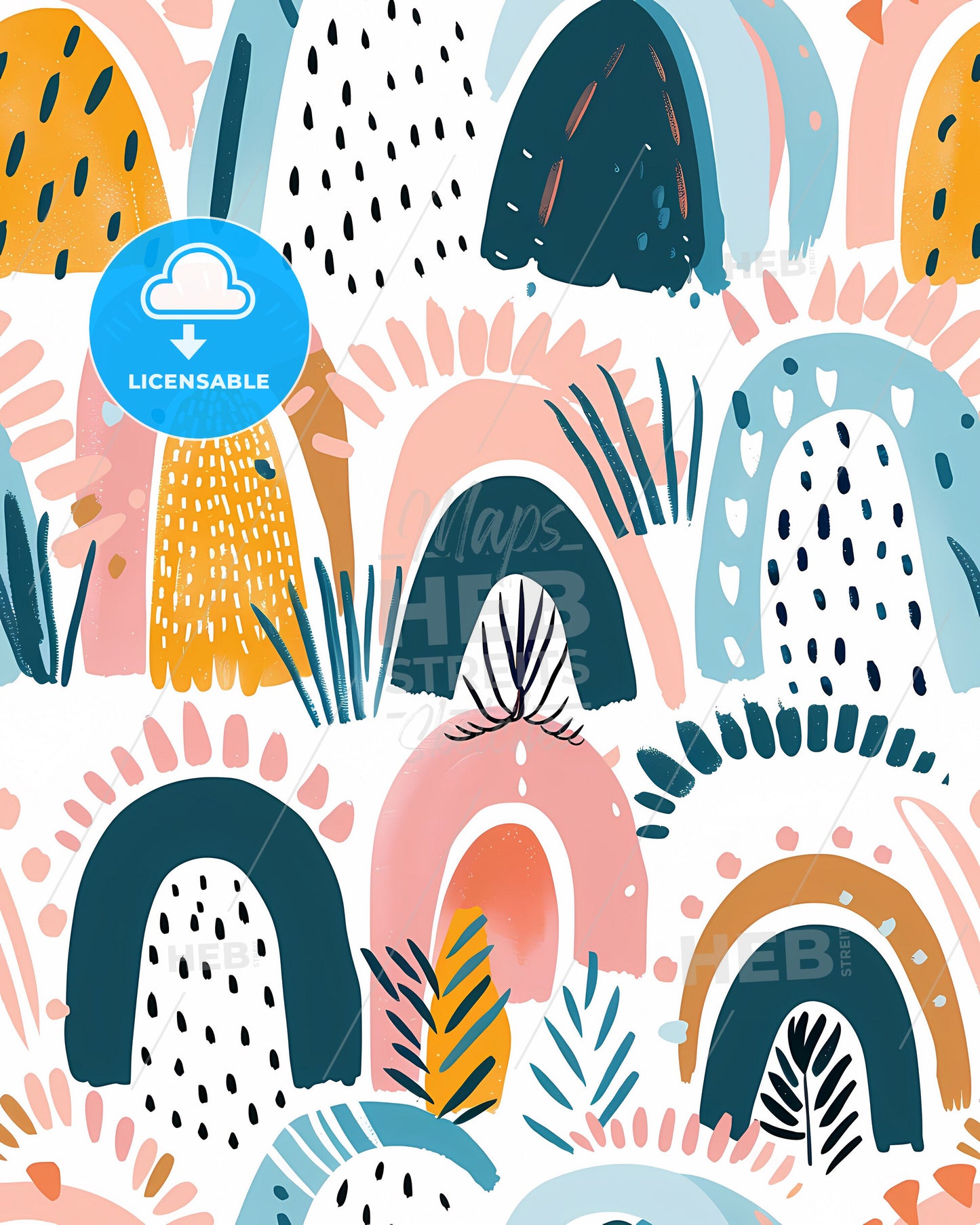 Pastel Boho Seamless Pattern: Colorful Geometric Shapes for Art and Design