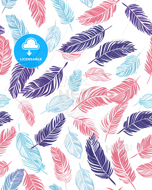 Vibrant Pastel Boho Feathers Seamless Pattern with Artistic Focus on Colorful Feathers on White Background