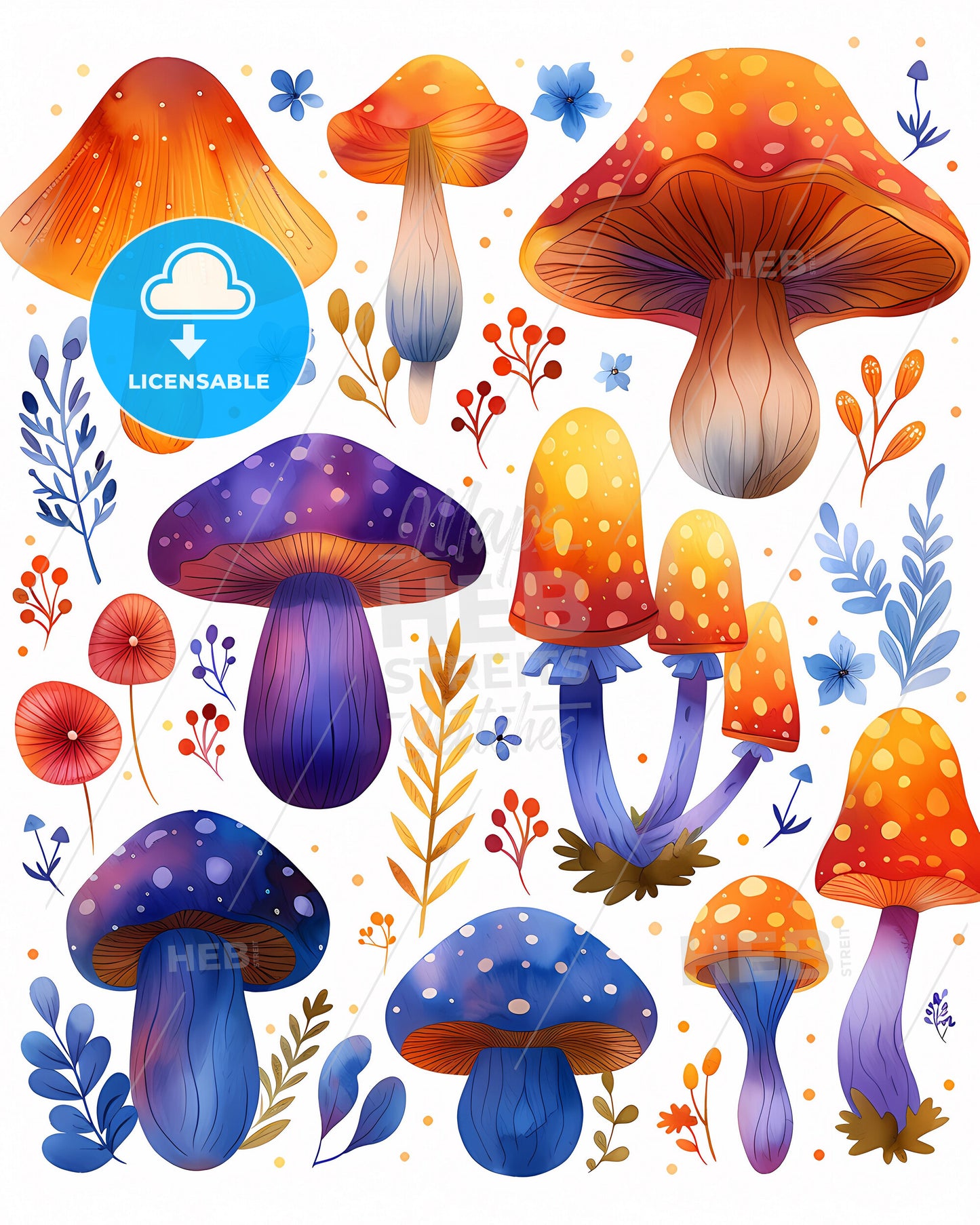 Vibrant Boho Rainbow Mushrooms Art Painting Collection Background
