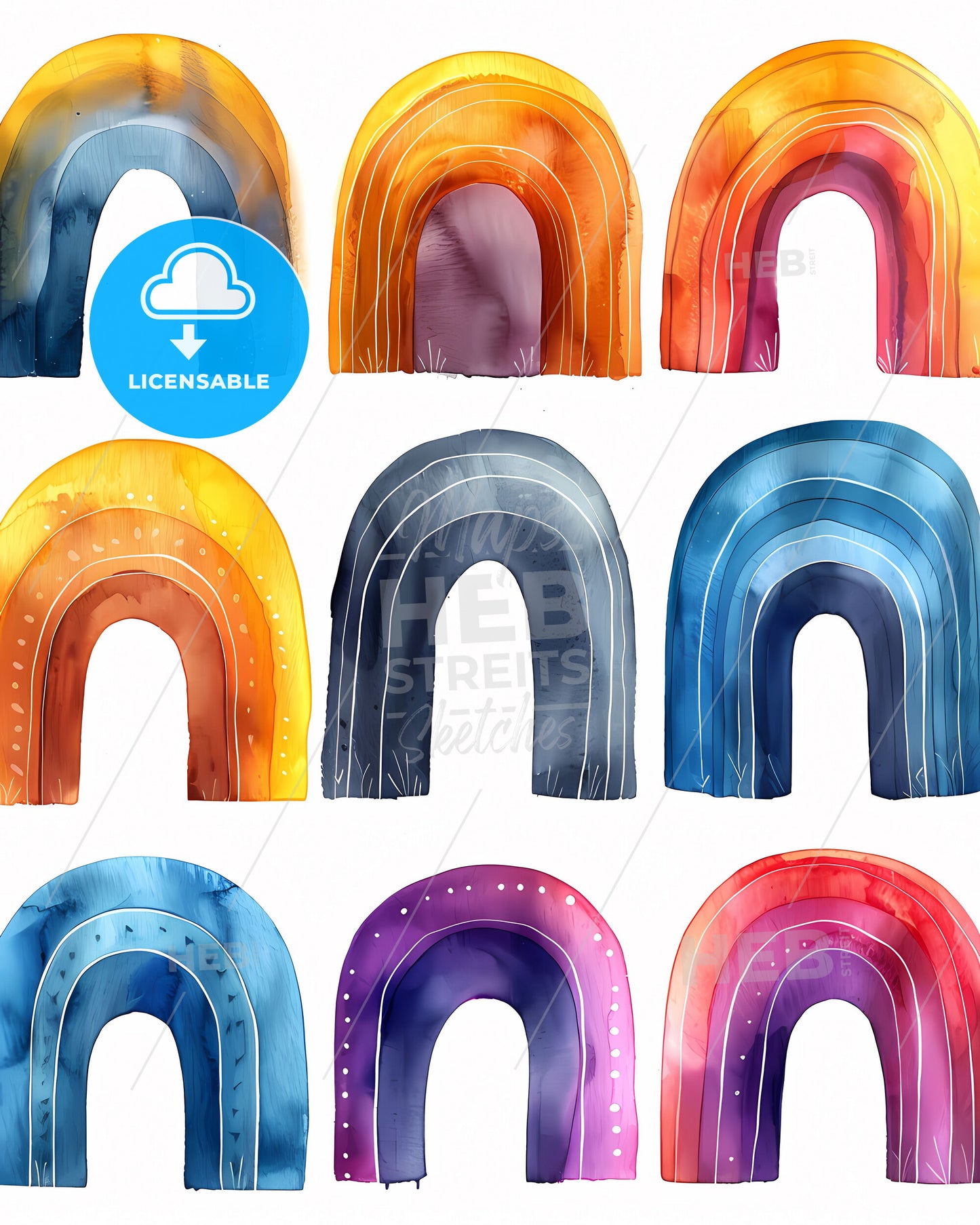 Abstract Rainbow Elements, Artistic Painting, Boho Collection, White Background