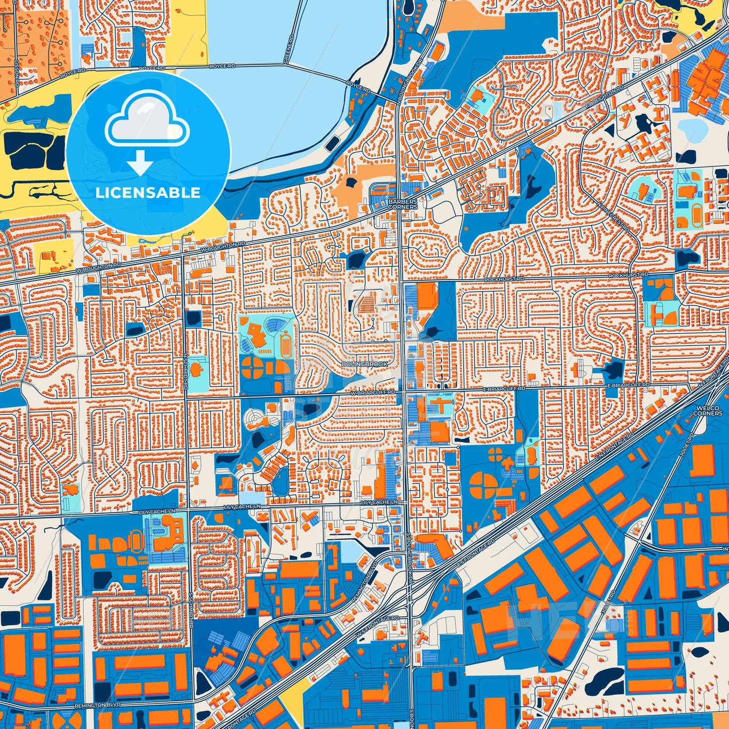 Colorful Bolingbrook Street Map with Labels and Buildings