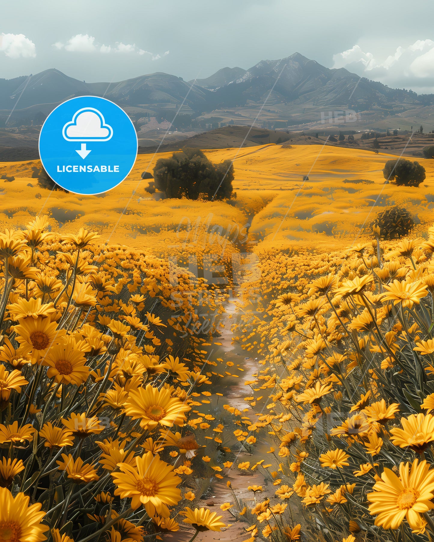 Vibrant Artistic Yellow Flower Field Painting, Bolivia, South America