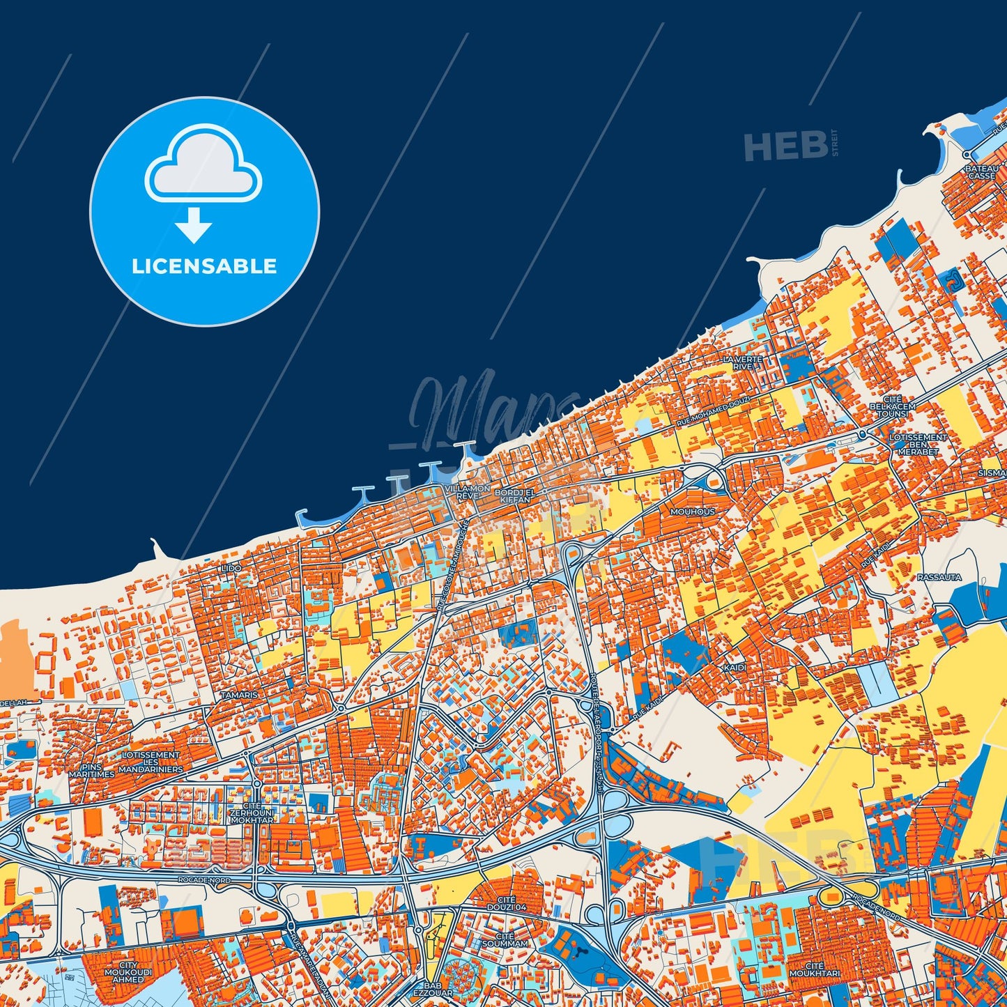 Colorful Bordj el Kiffan Street Map with Labels and Buildings