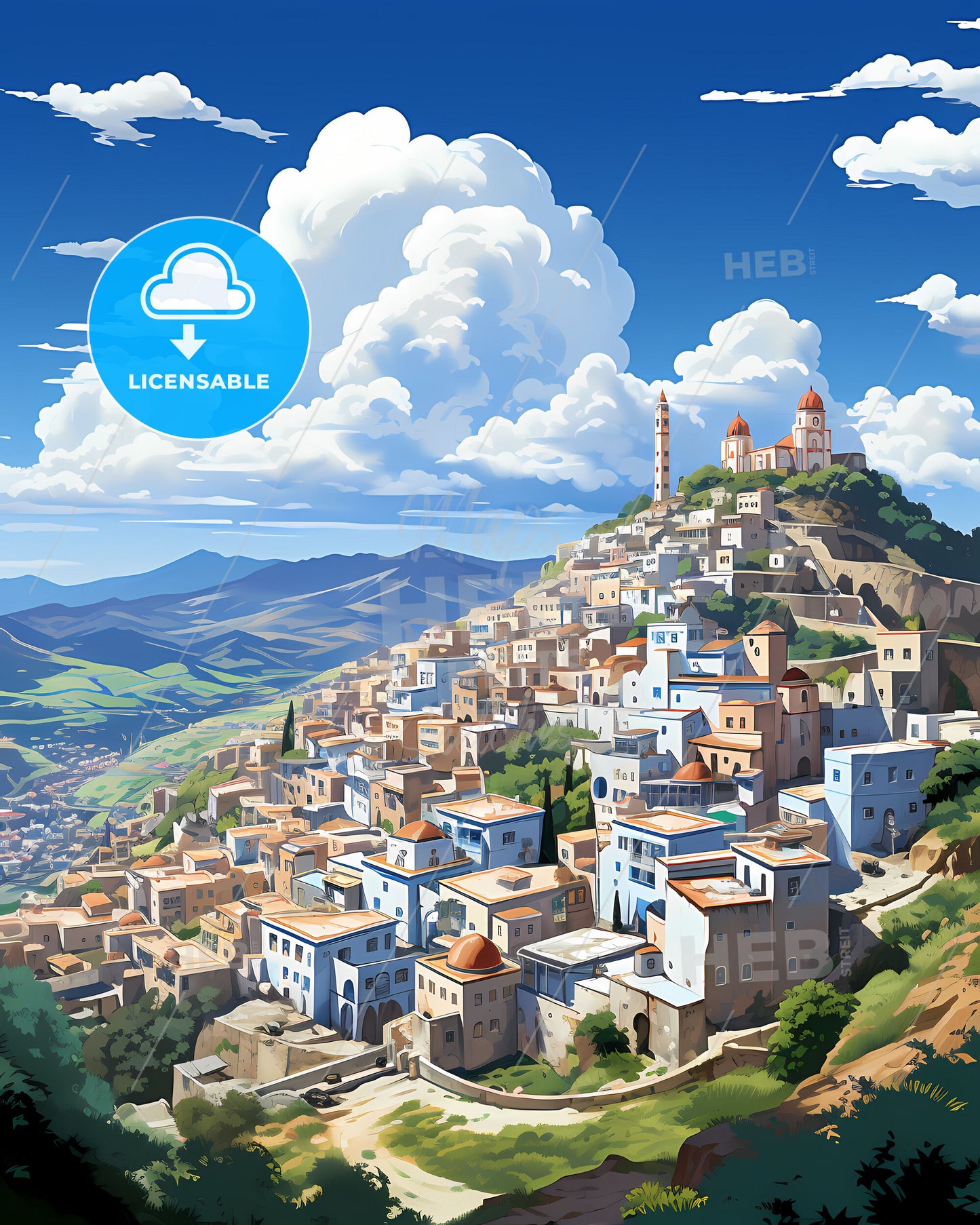 Vibrant Artistic Boumerdas Algeria Skyline Hillside Cityscape Painting