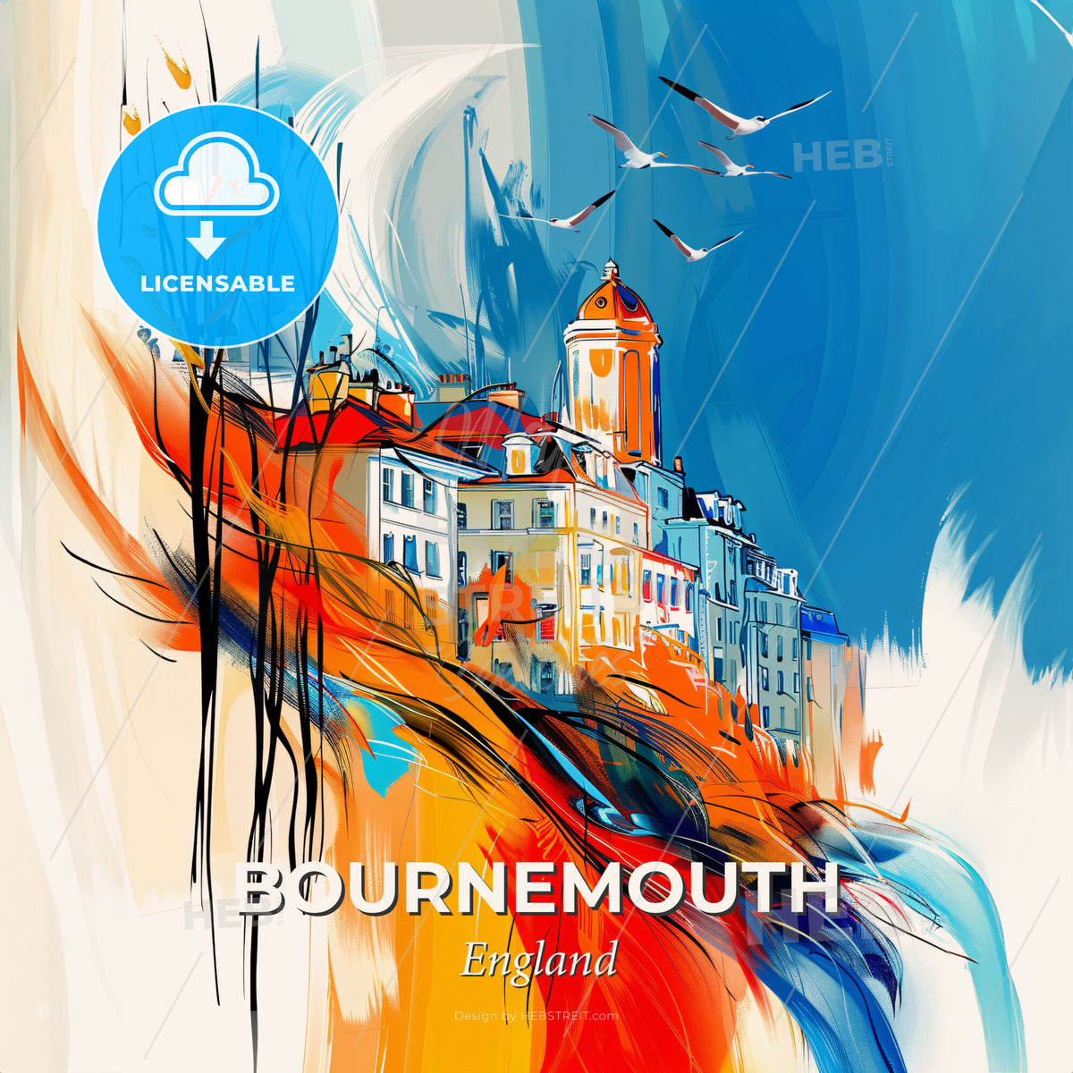 Vibrant Bournemouth, England - A Painting Of A City - Square format print template