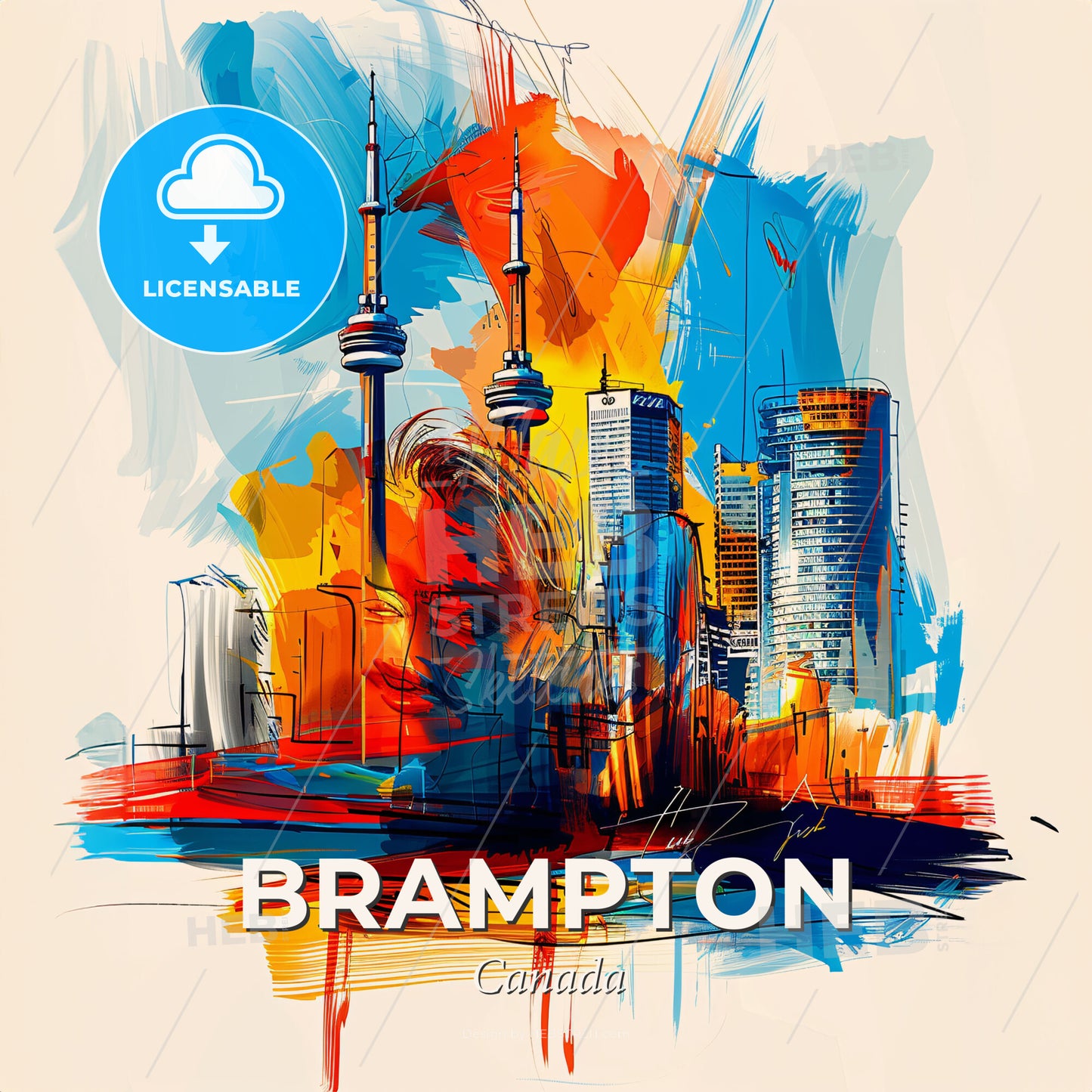 Vibrant Brampton, Canada - A Painting Of A City - Square format print template