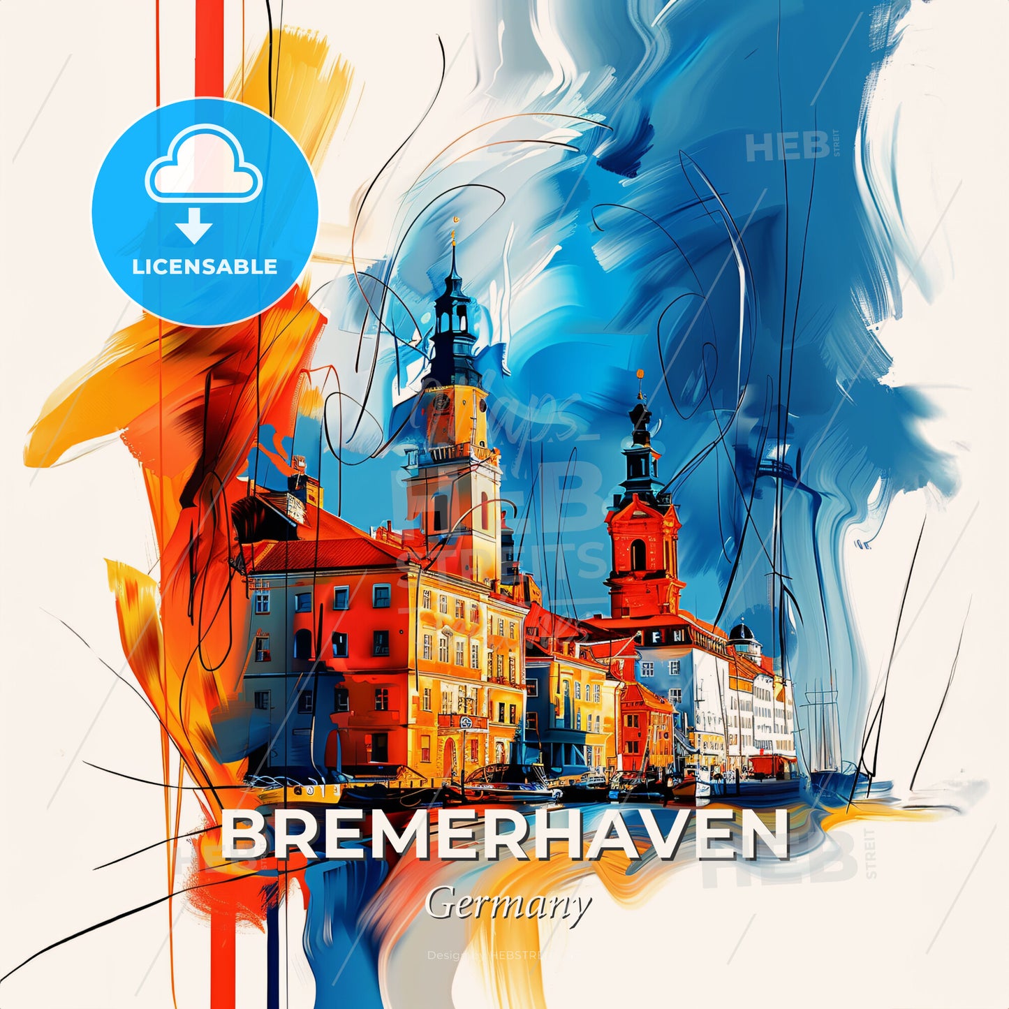 Vibrant Bremerhaven, Germany - A Colorful Painting Of Buildings - Square format print template