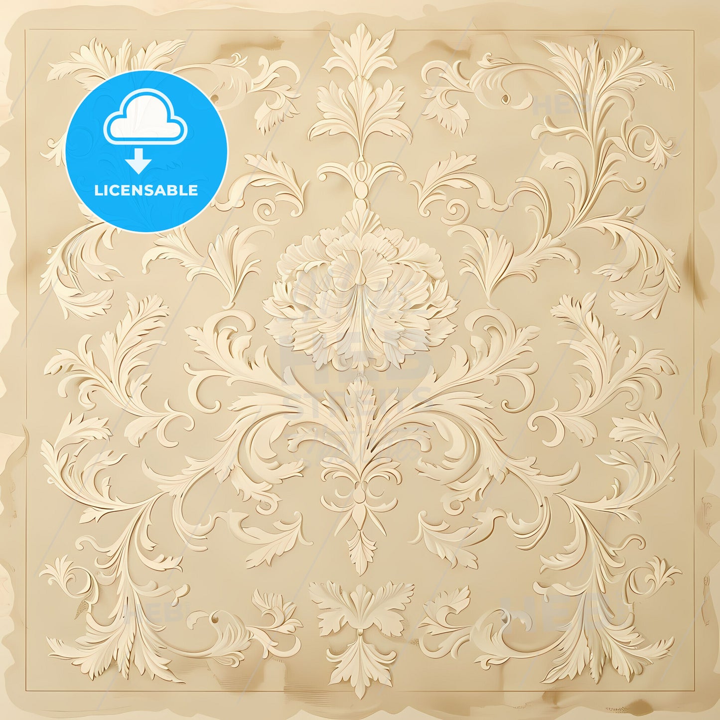 Exquisite Beige Floral Art: Delicate Gradient Patterns on Bright Drawing Paper, Focus on Artistic Design