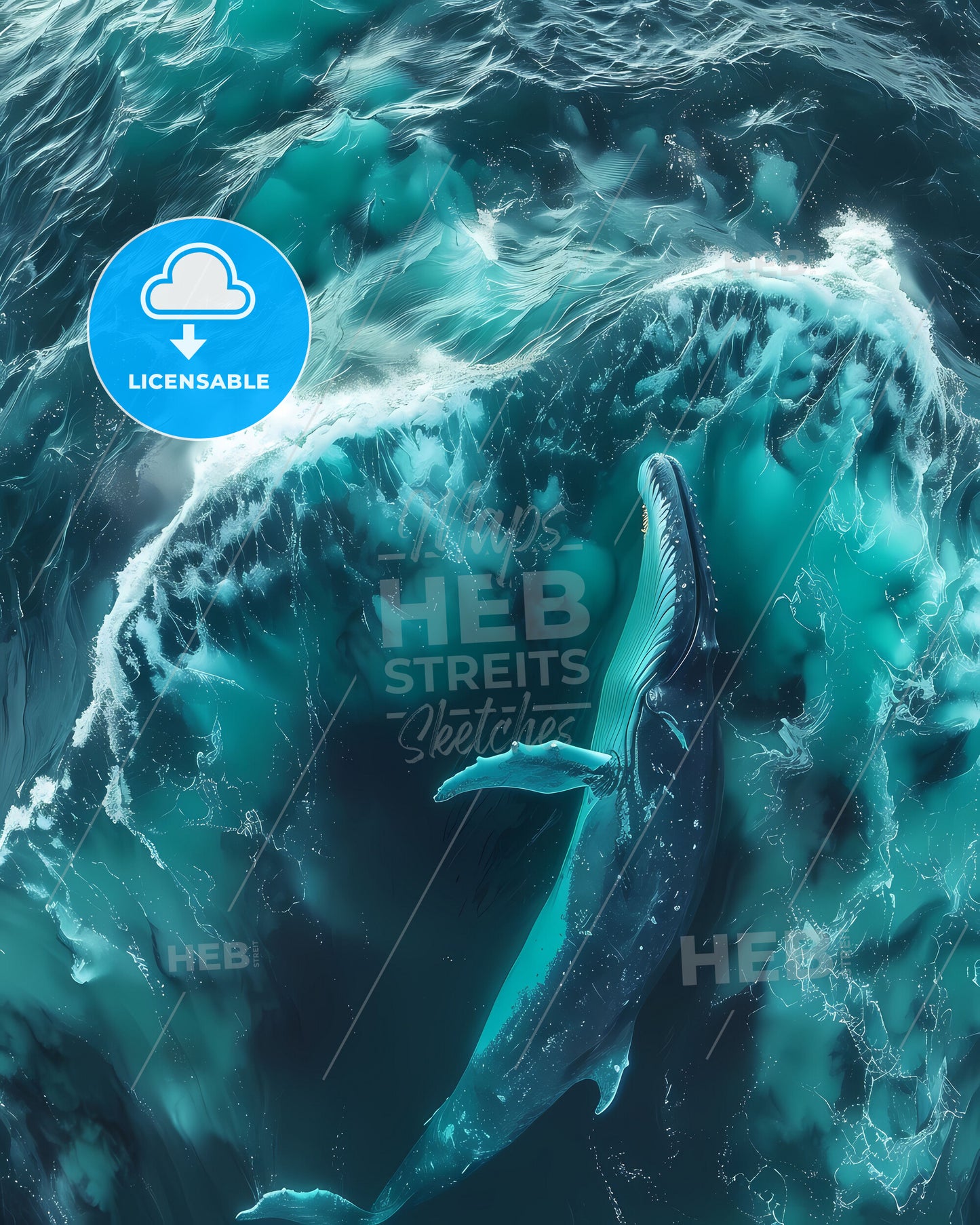 Vibrant Art Depiction: Whale in the Ocean, British Virgin Islands, North America