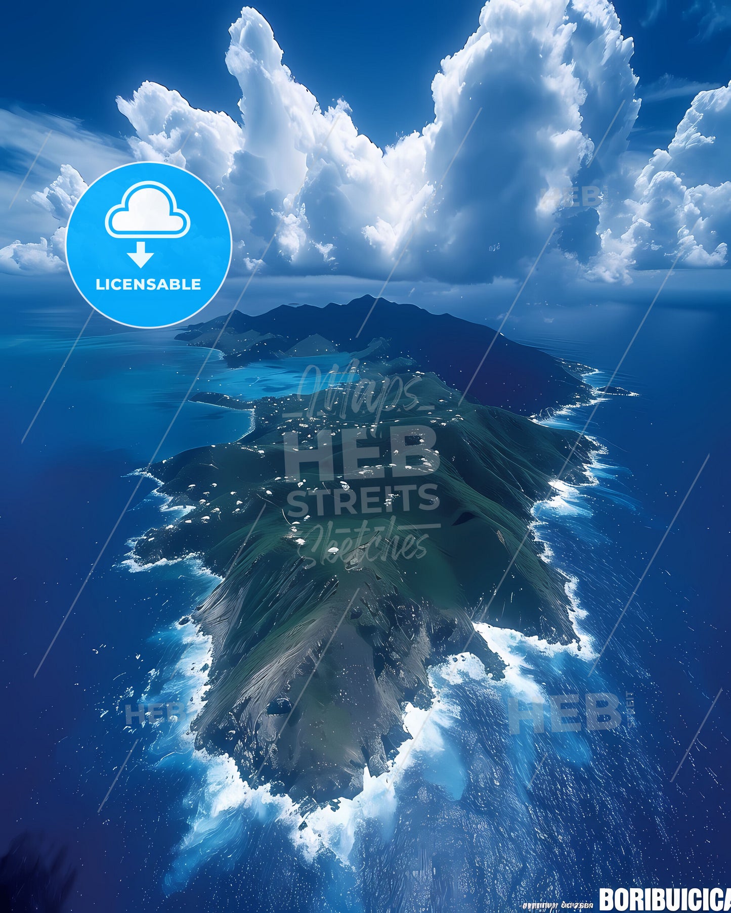 Colorful Artwork of a Tropical Island in the Caribbean, an Artistic Vision of Nature