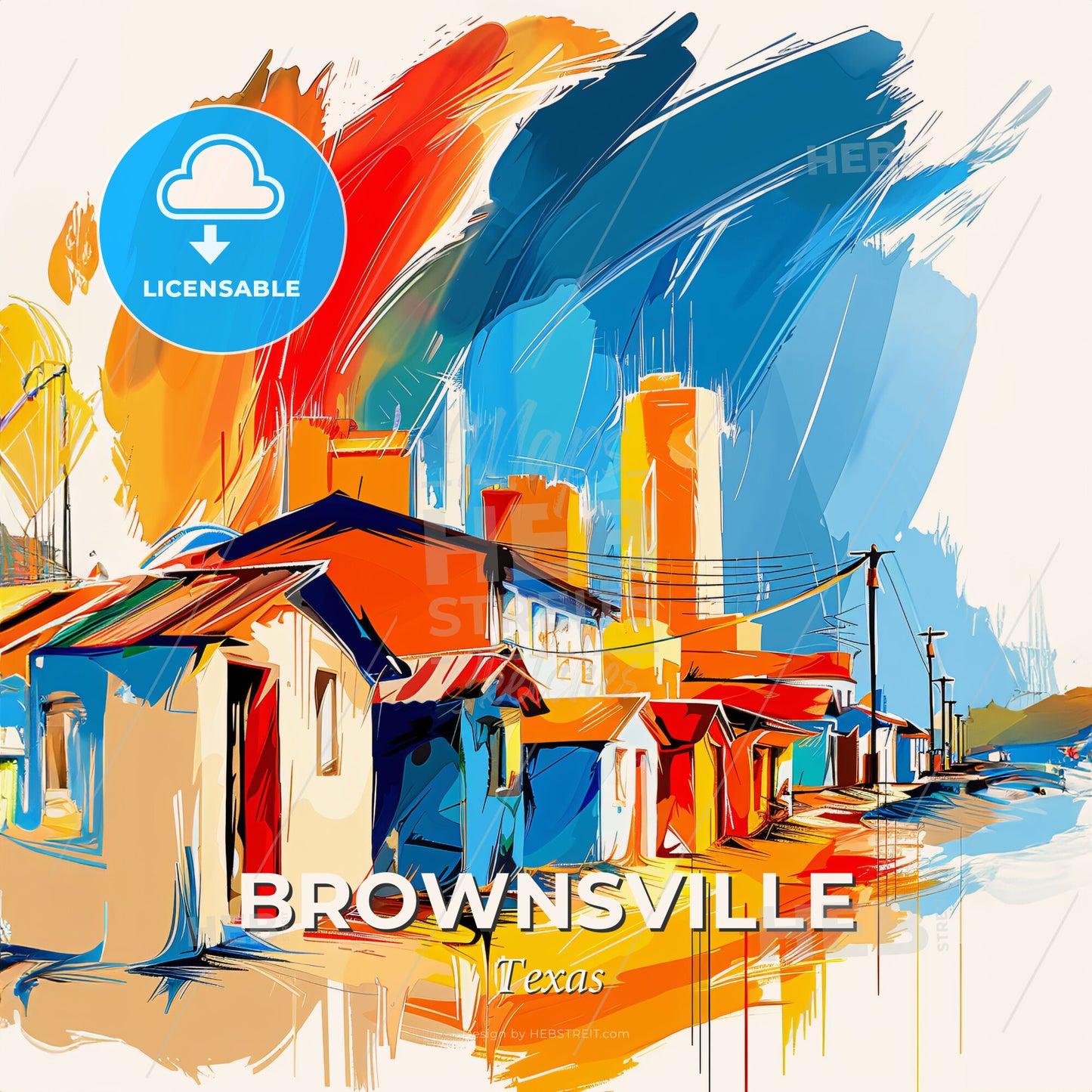 Vibrant Brownsville, Texas - A Painting Of A Row Of Houses - Square format print template
