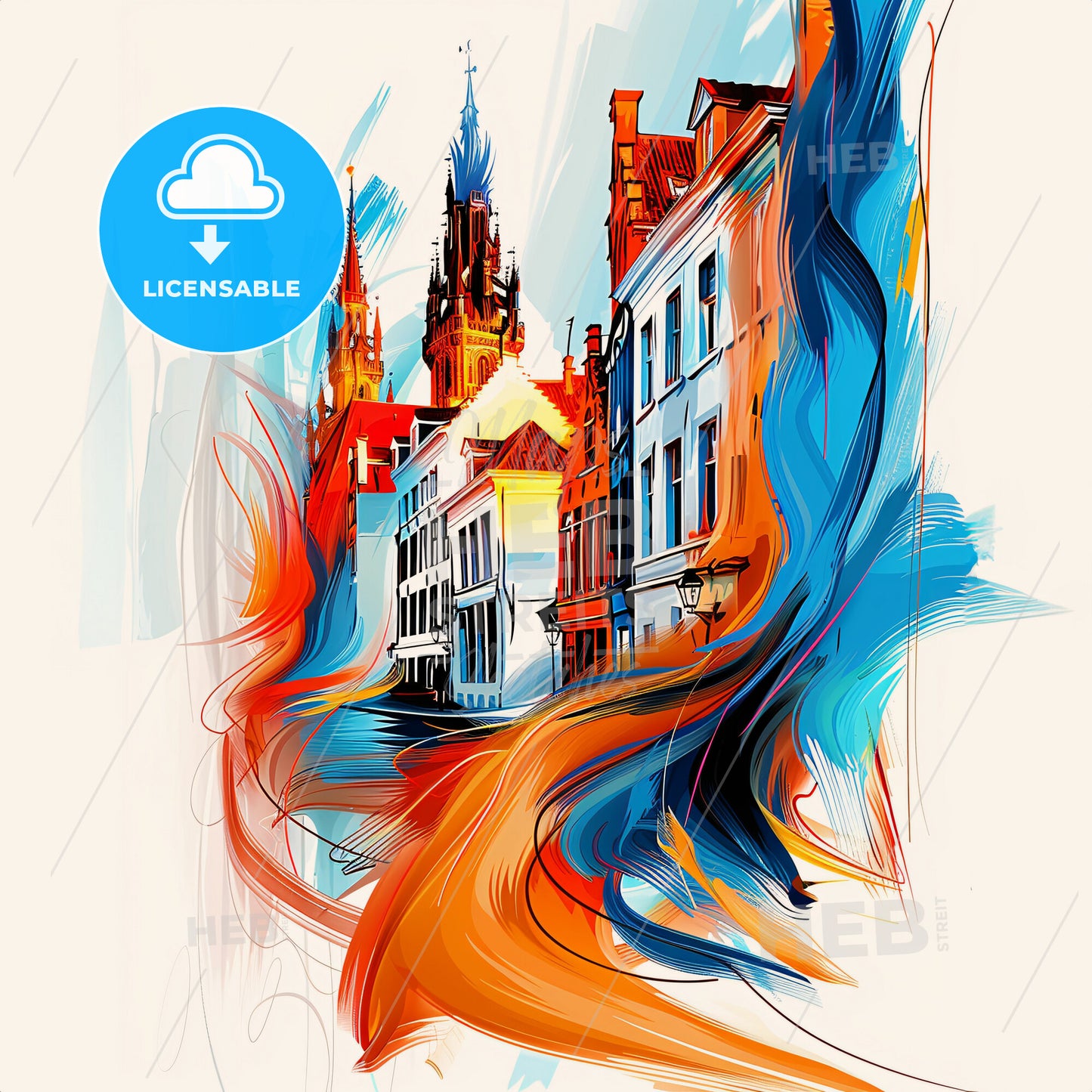 Vibrant Bruges , Belgium - A Colorful Painting Of Buildings