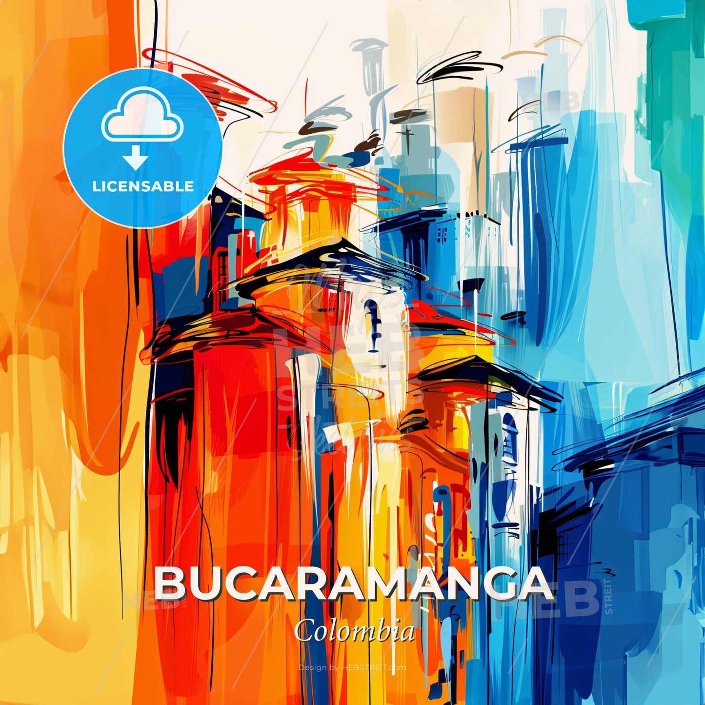 Vibrant Bucaramanga, Colombia - A Colorful Painting Of Buildings - Square format print template