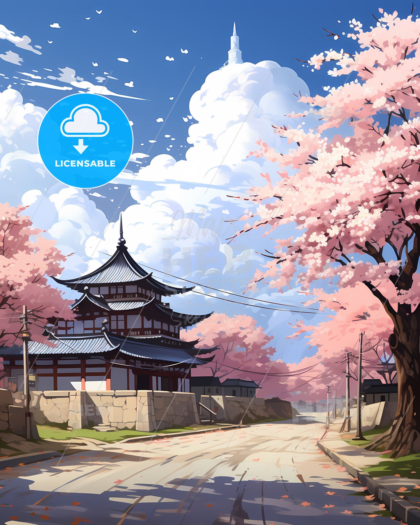 Bucheon South Korea Skyline Road Building Trees Vibrant Painting Art Digital Drawing Asia City Urban Landscape