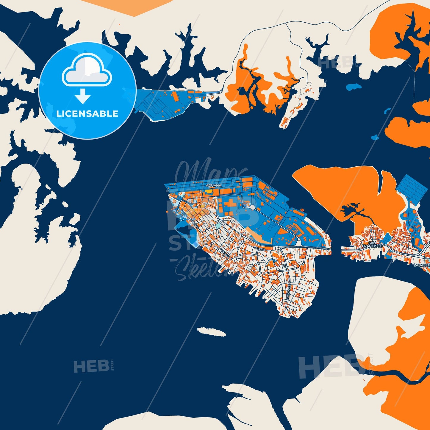 Colorful Buenaventura Street Map with Labels and Buildings