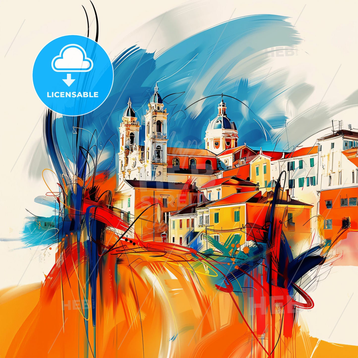 Vibrant Cagliari, Italy - A Colorful Painting Of A Town