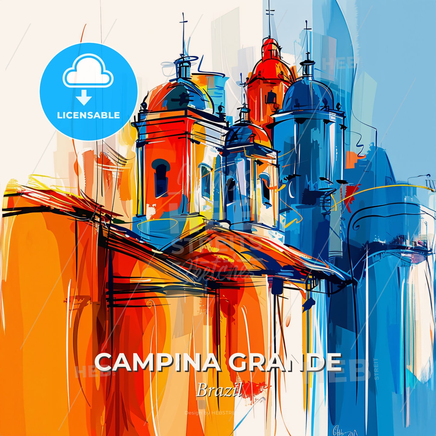 Vibrant Campina Grande, Brazil - A Painting Of A Building With Towers - Square format print template