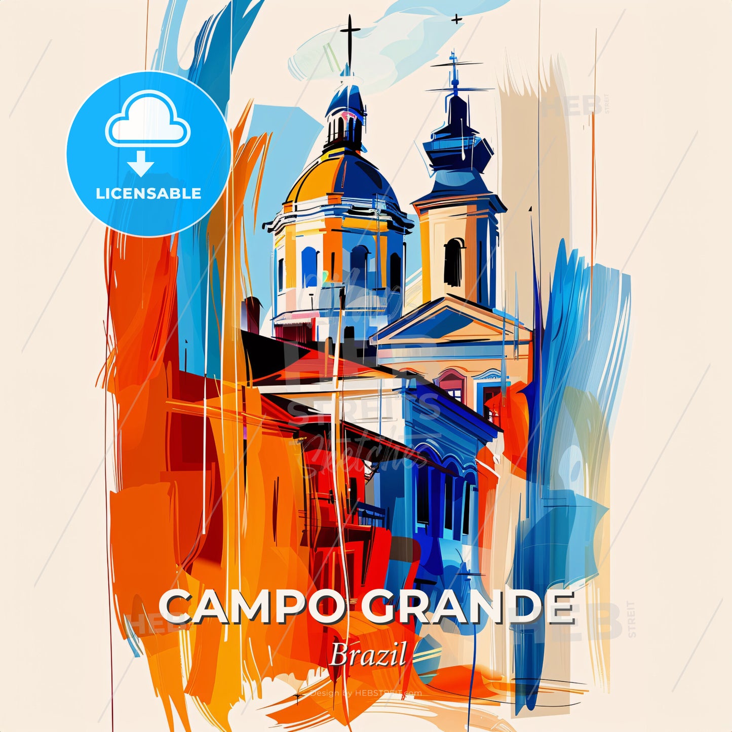 Vibrant Campo Grande, Brazil - A Painting Of A Building With A Cross On Top - Square format print template