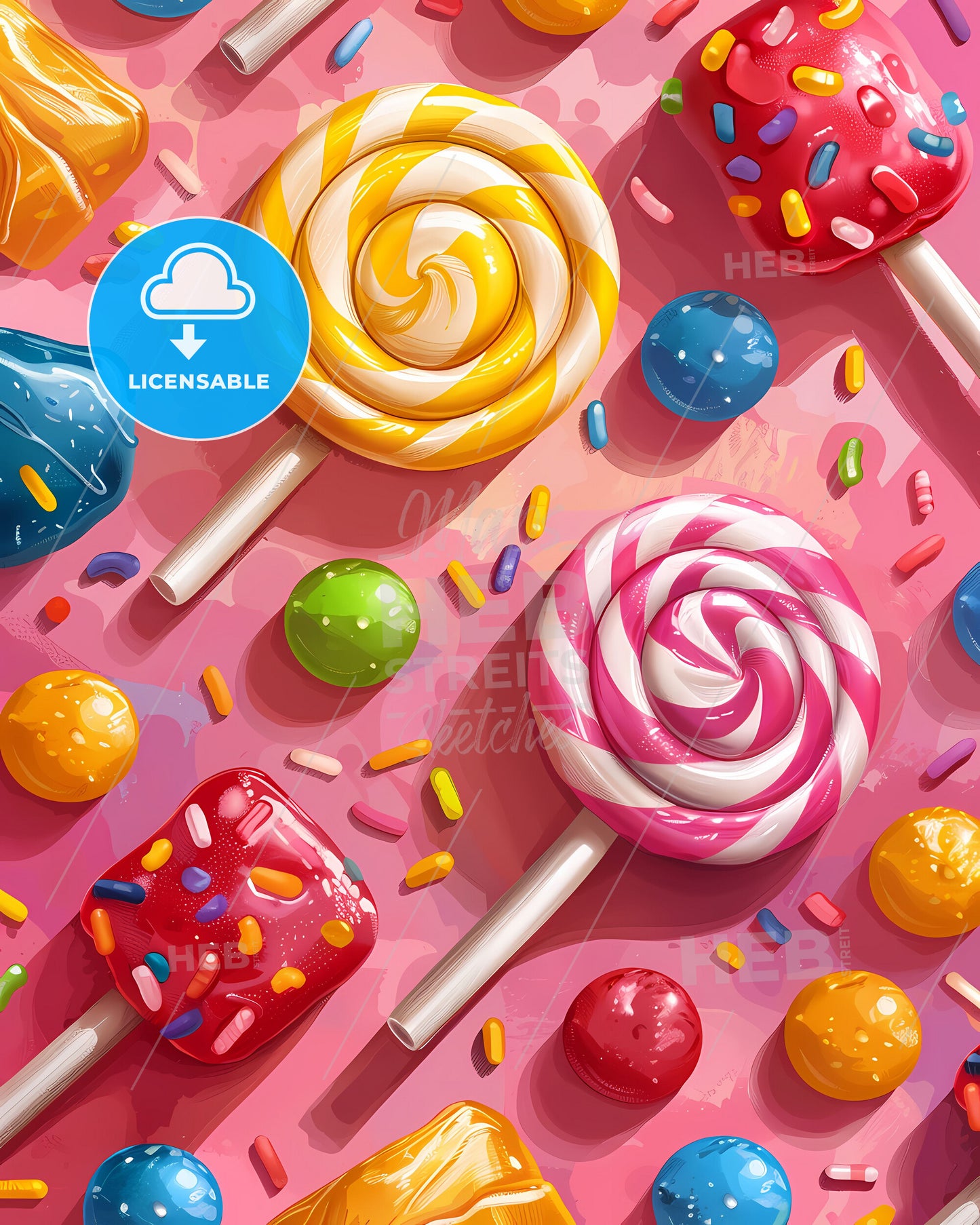 Colorful Lollipops and Candy Art Poster Painting Sweet Abstract Surrealism