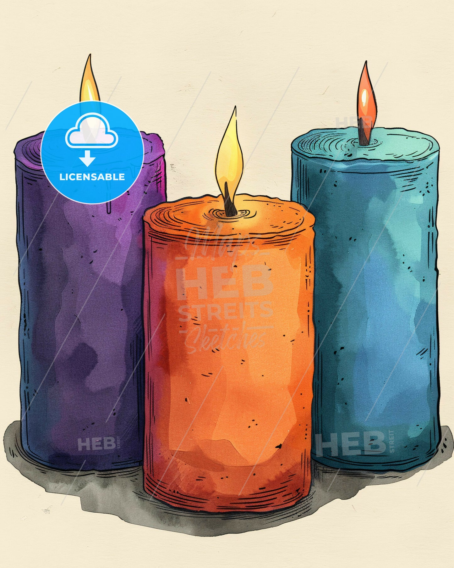 Minimalist Line Art Candles in Serene Hues - A group of colorful candles