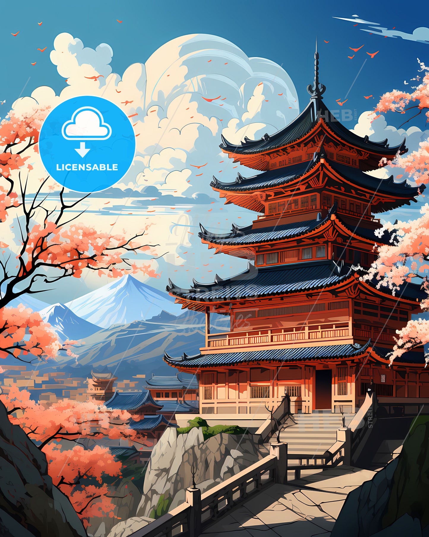 Painterly Skyline Panorama: Can Tho City Buildings, Pagoda, and Mountain Landscape