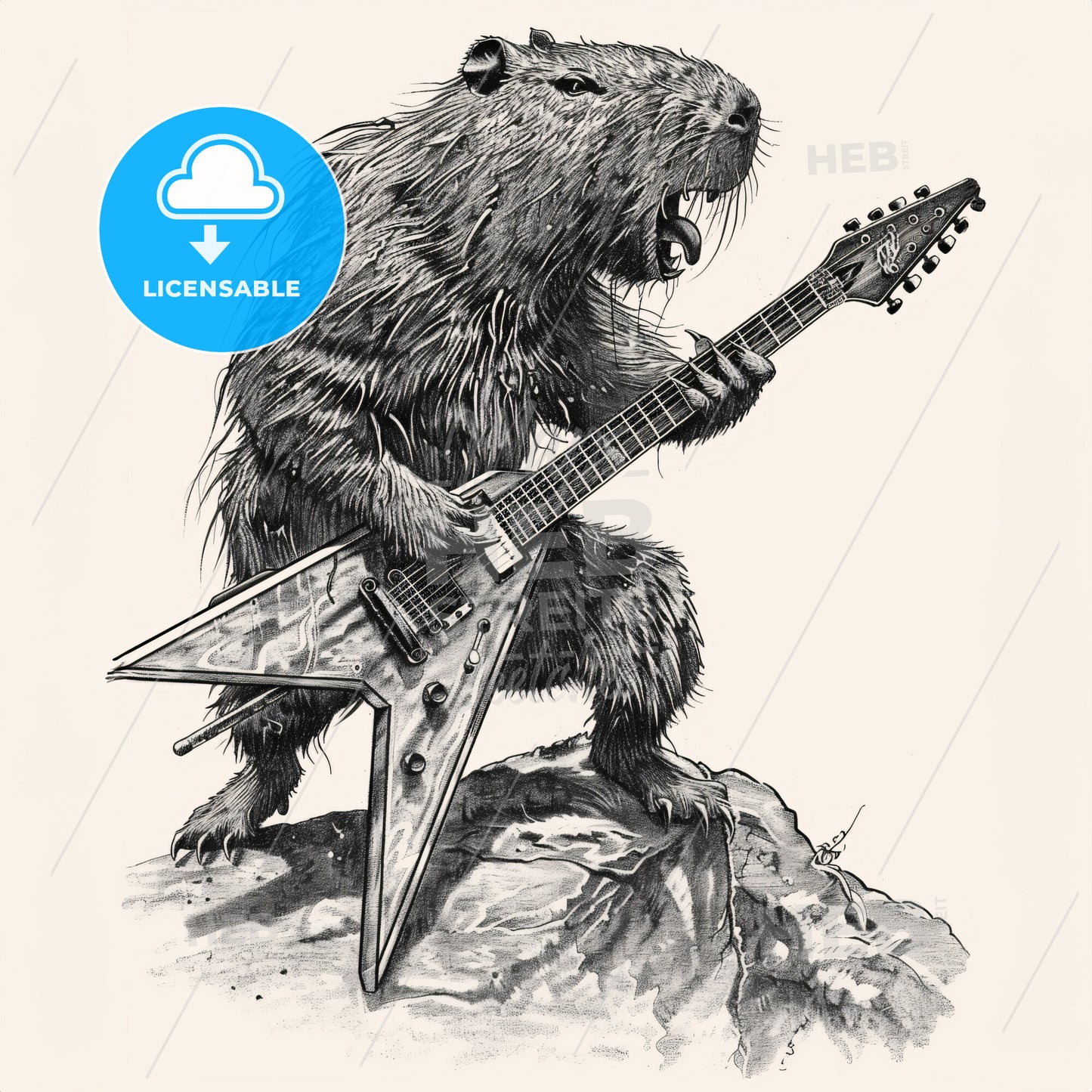 A Drawing Of A Rodent Playing A Guitar