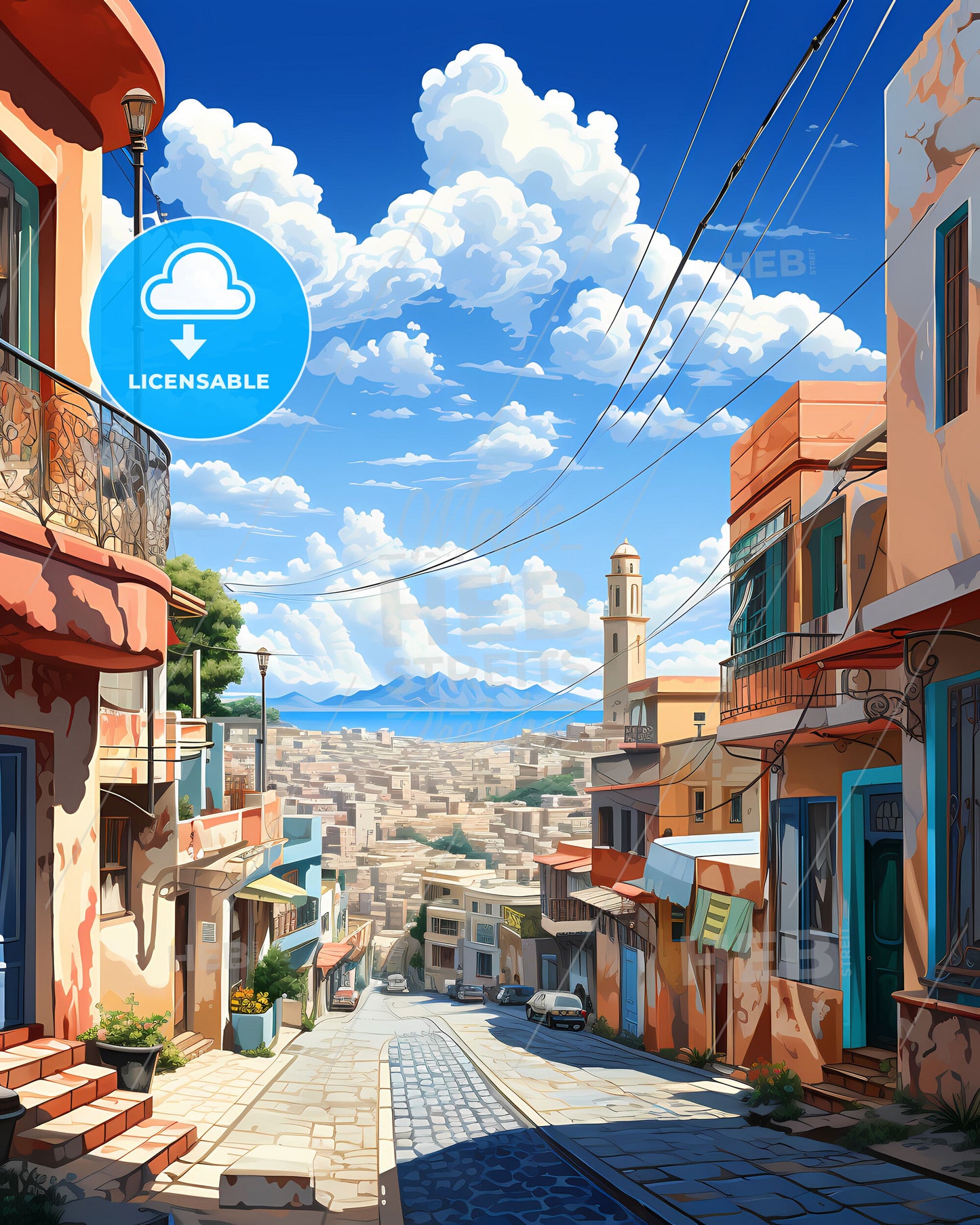 Vibrant Casablanca Morocco Street City Skyline Painting Art Print