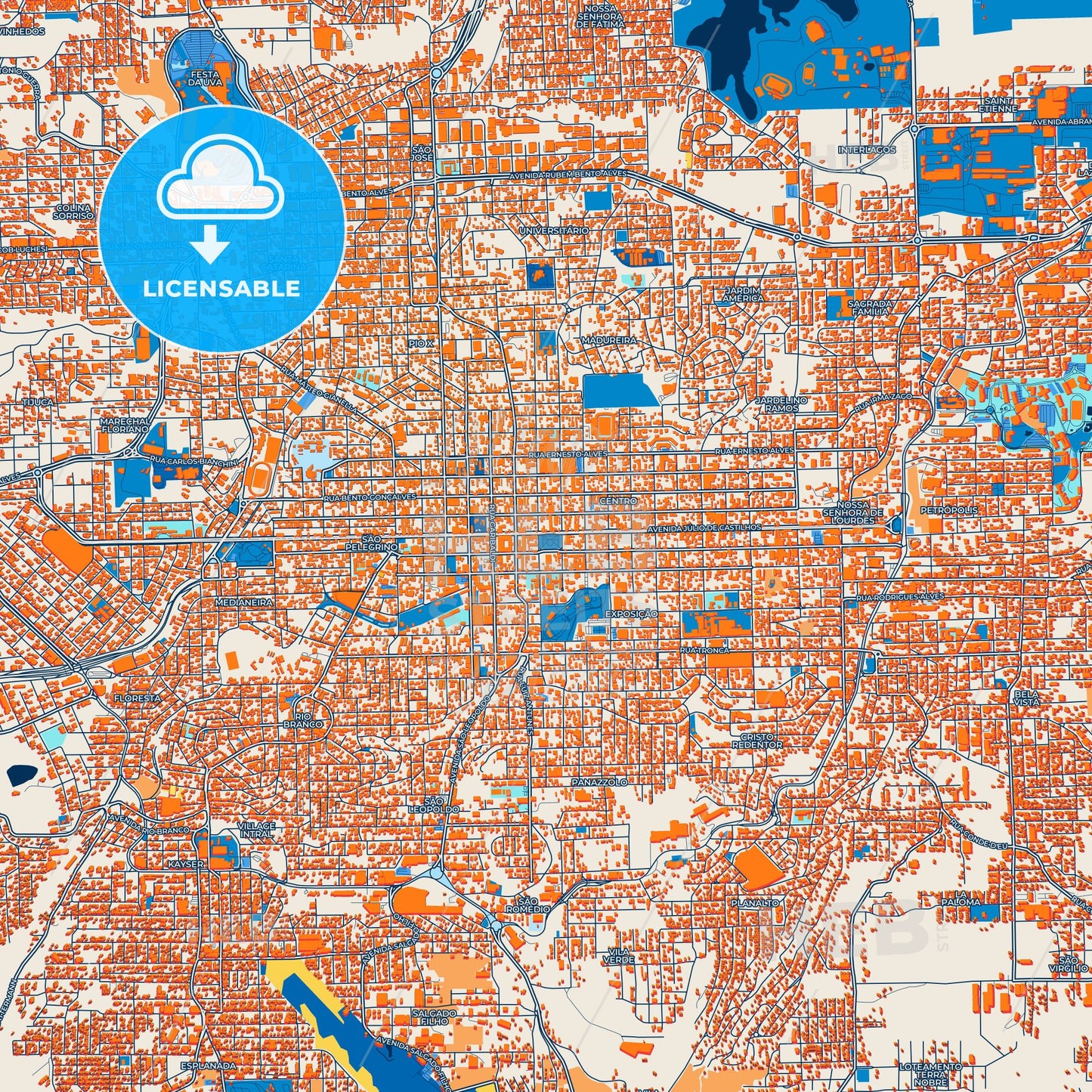 Colorful Caxias Street Map with Labels and Buildings
