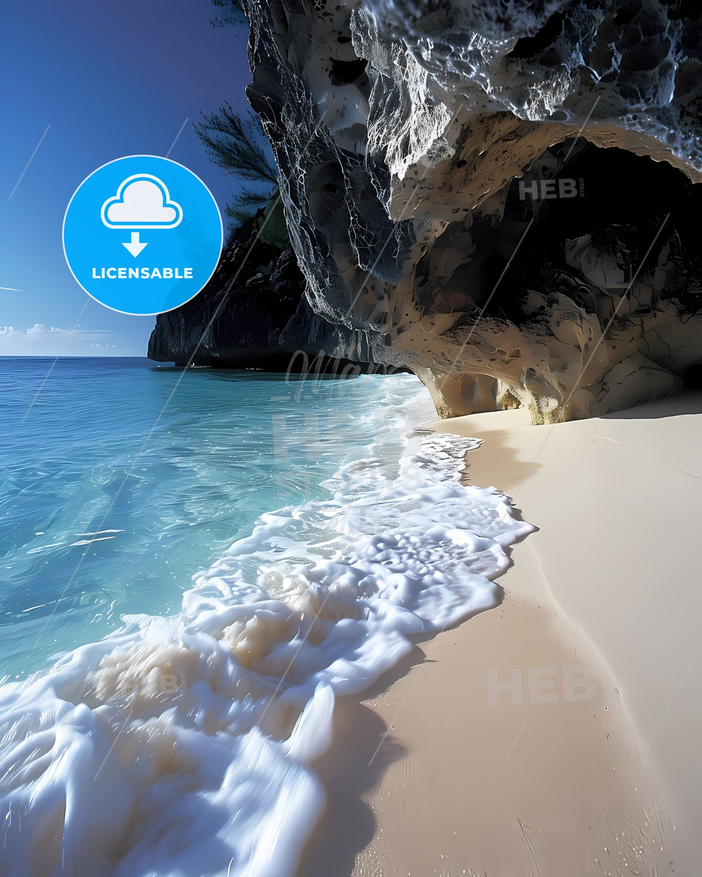 Vibrant Art of Cayman Islands Beach with Rock Formation, North America