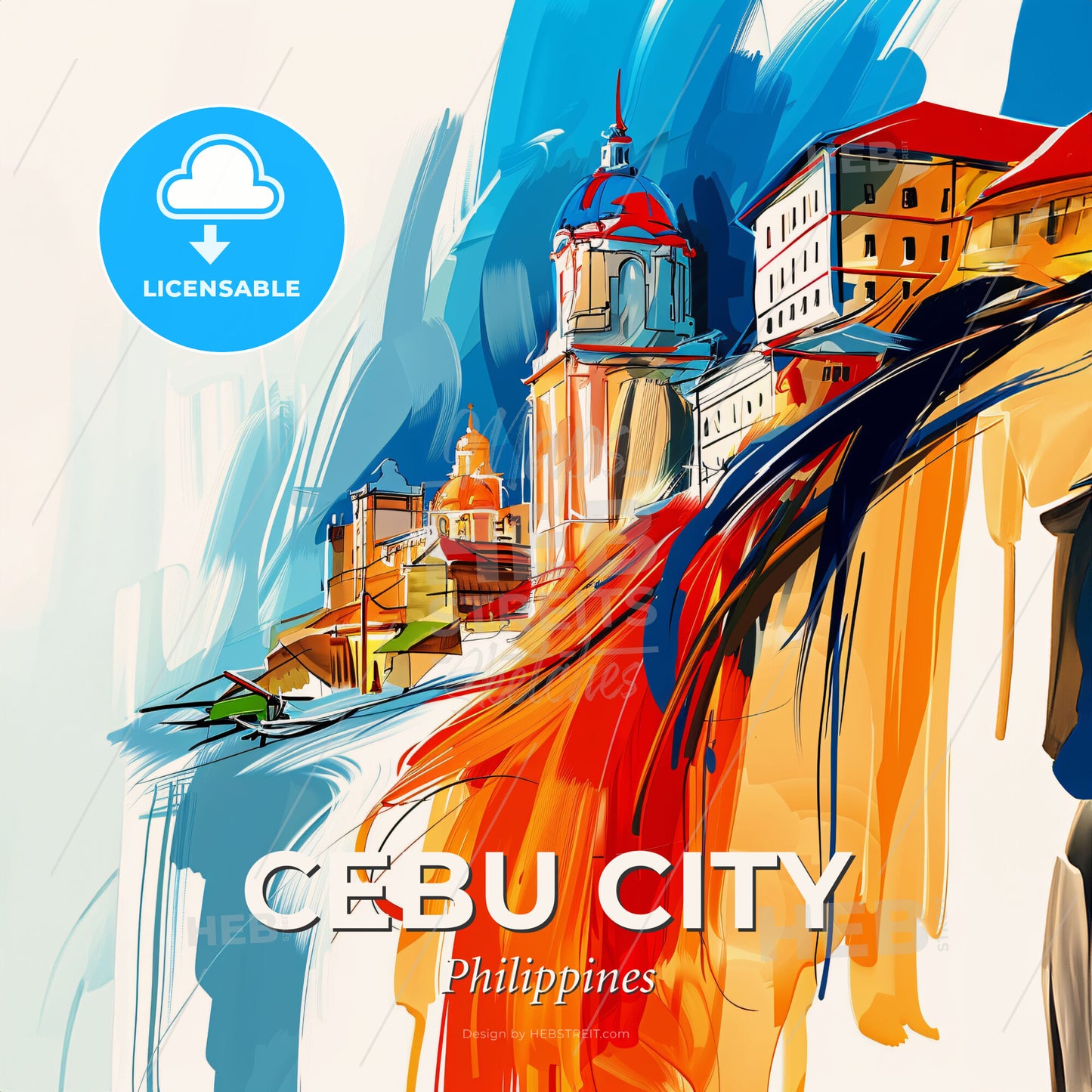 Vibrant Cebu City, Philippines - A Painting Of A City - Square format print template