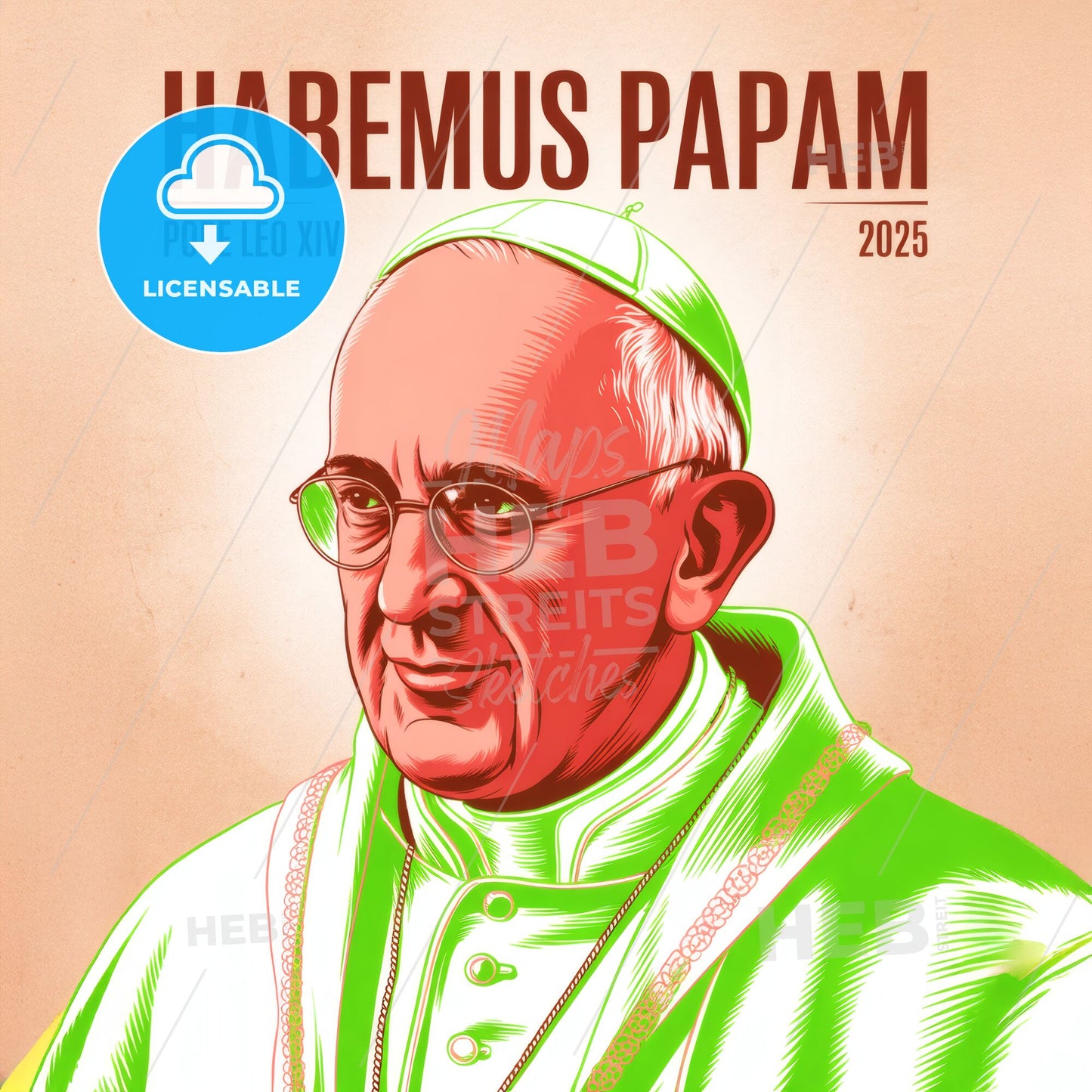 Celebrating the Future: Artistic Rendering of Pope Leo XIV in 2025, with 'Habemus Papam' Theme.