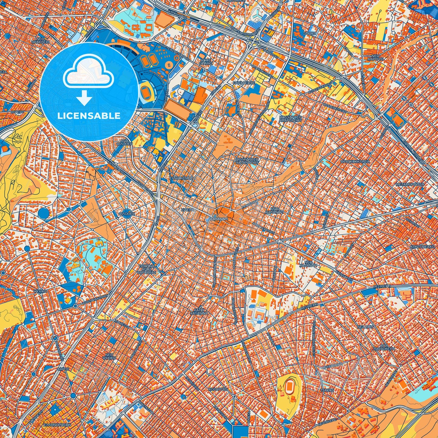 Colorful Chalandri Street Map with Labels and Buildings
