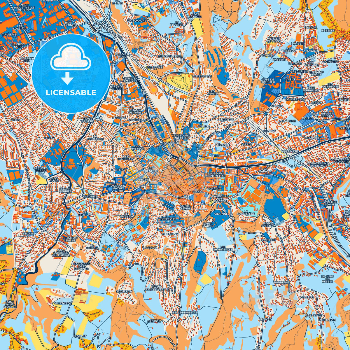 Colorful Chambéry Street Map with Labels and Buildings