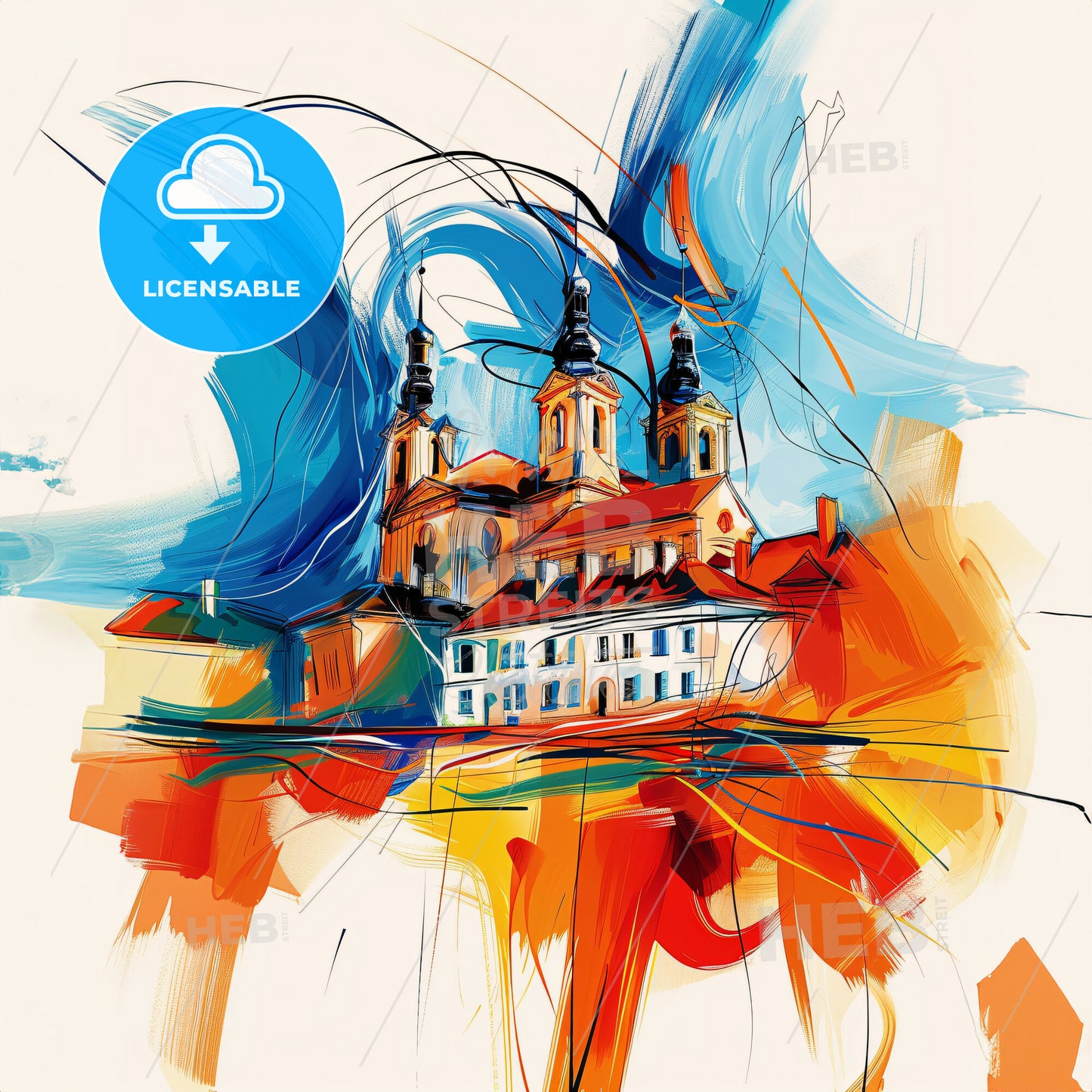 Vibrant Champigny-Sur-Marne, France - A Painting Of A Building With A Colorful Background